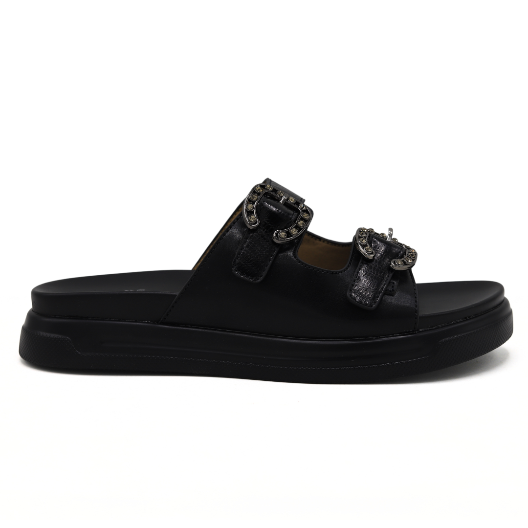Black Double Buckle Slides - 8003430