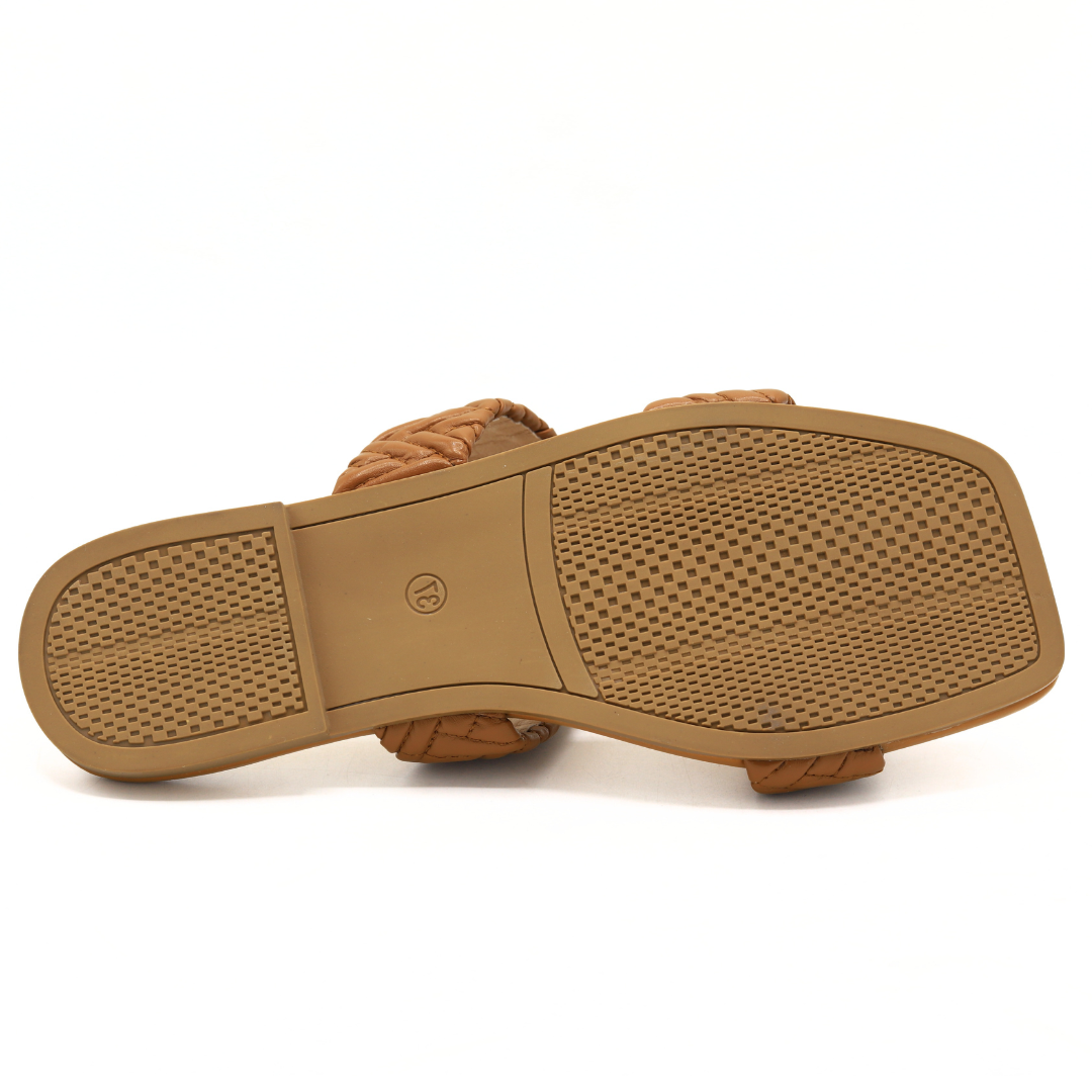 Tan Braided Double-Strap Flat Slipper - 8003409