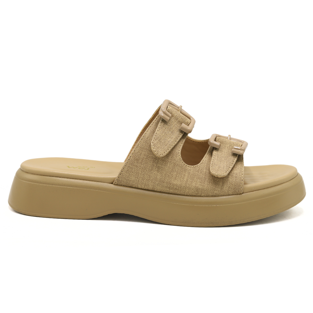 Beige Double Buckle Slides - 8003498