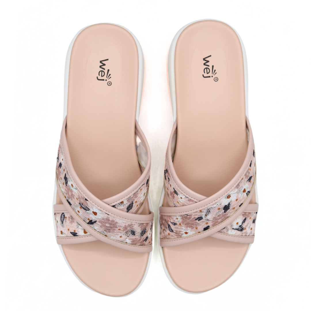 Patterned Crisscross Wedge Slippers – 8003487 T-Pink