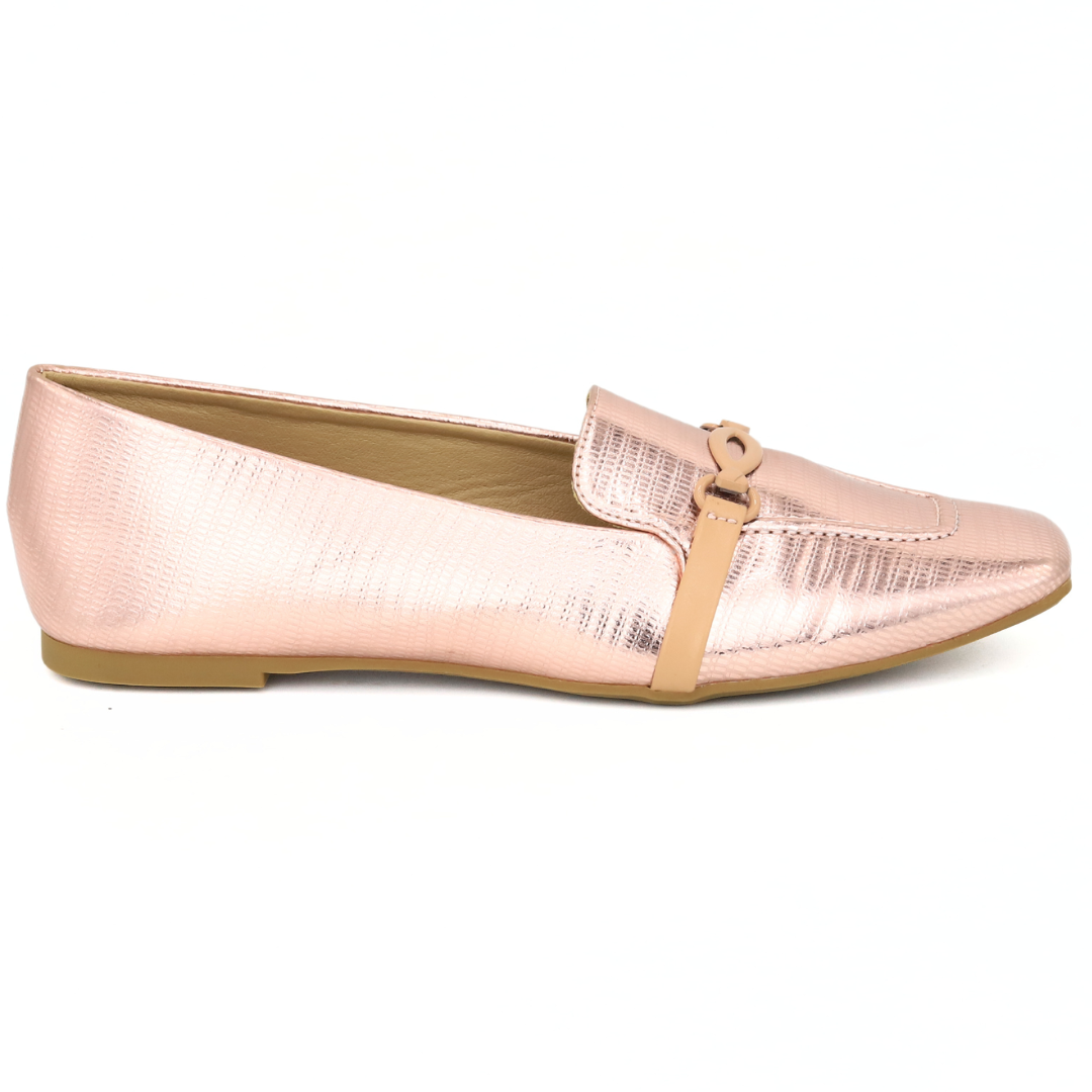 Pink Metallic Loafers-Women Flat Shoes - 8006209