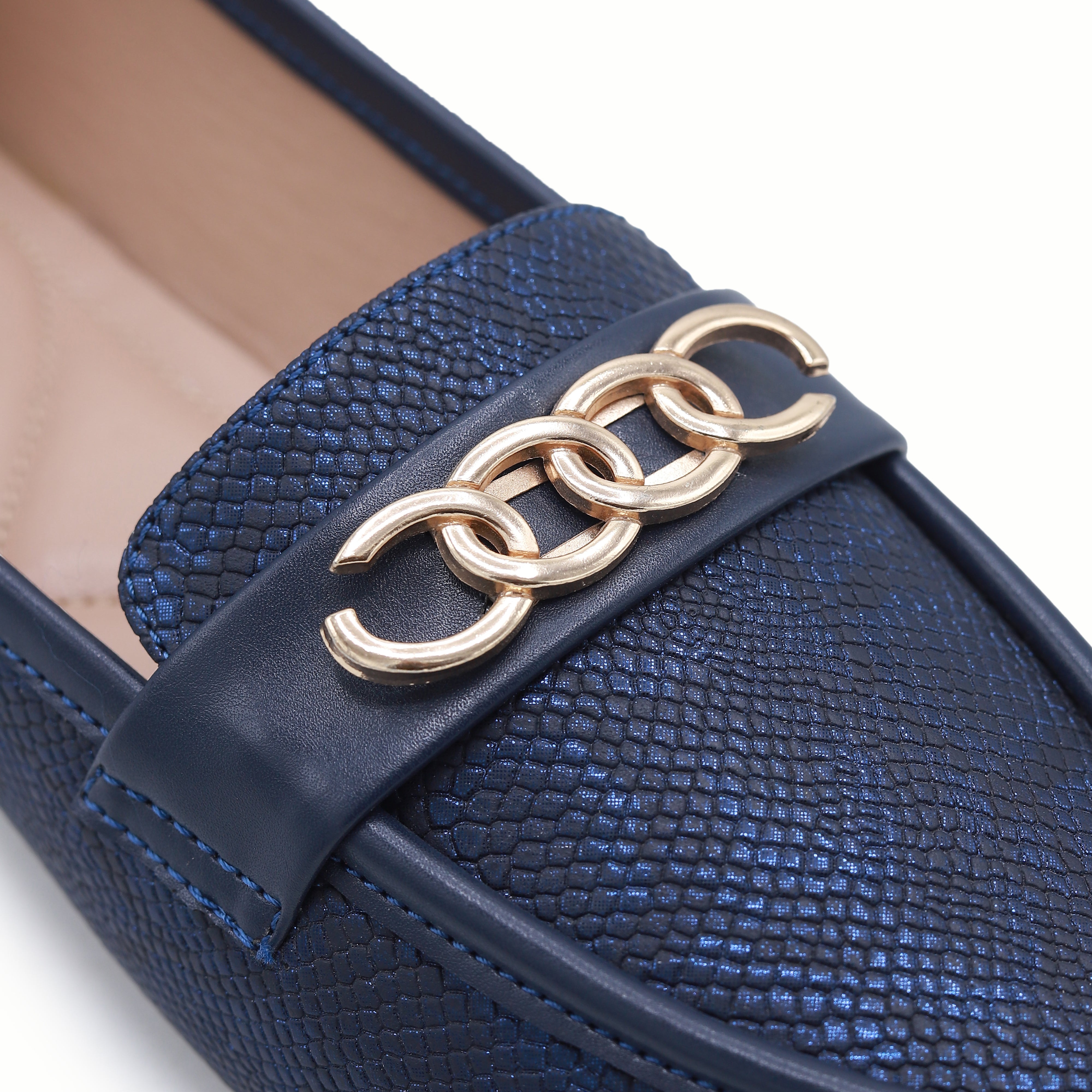 Women's Navy Blue Slip-On Loafers - 8004457