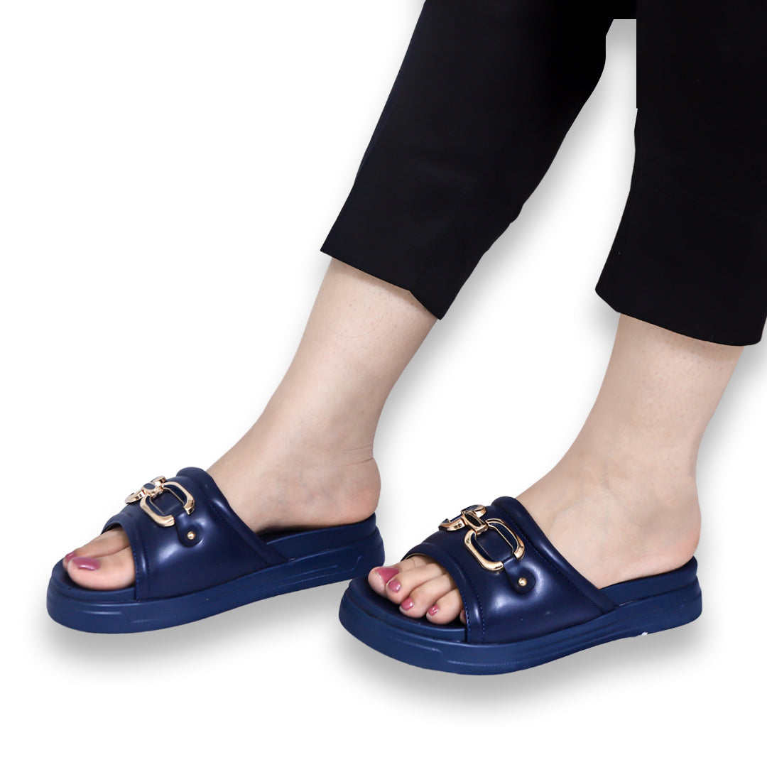 Navy Elegant Buckle Softy Slides - 8003431