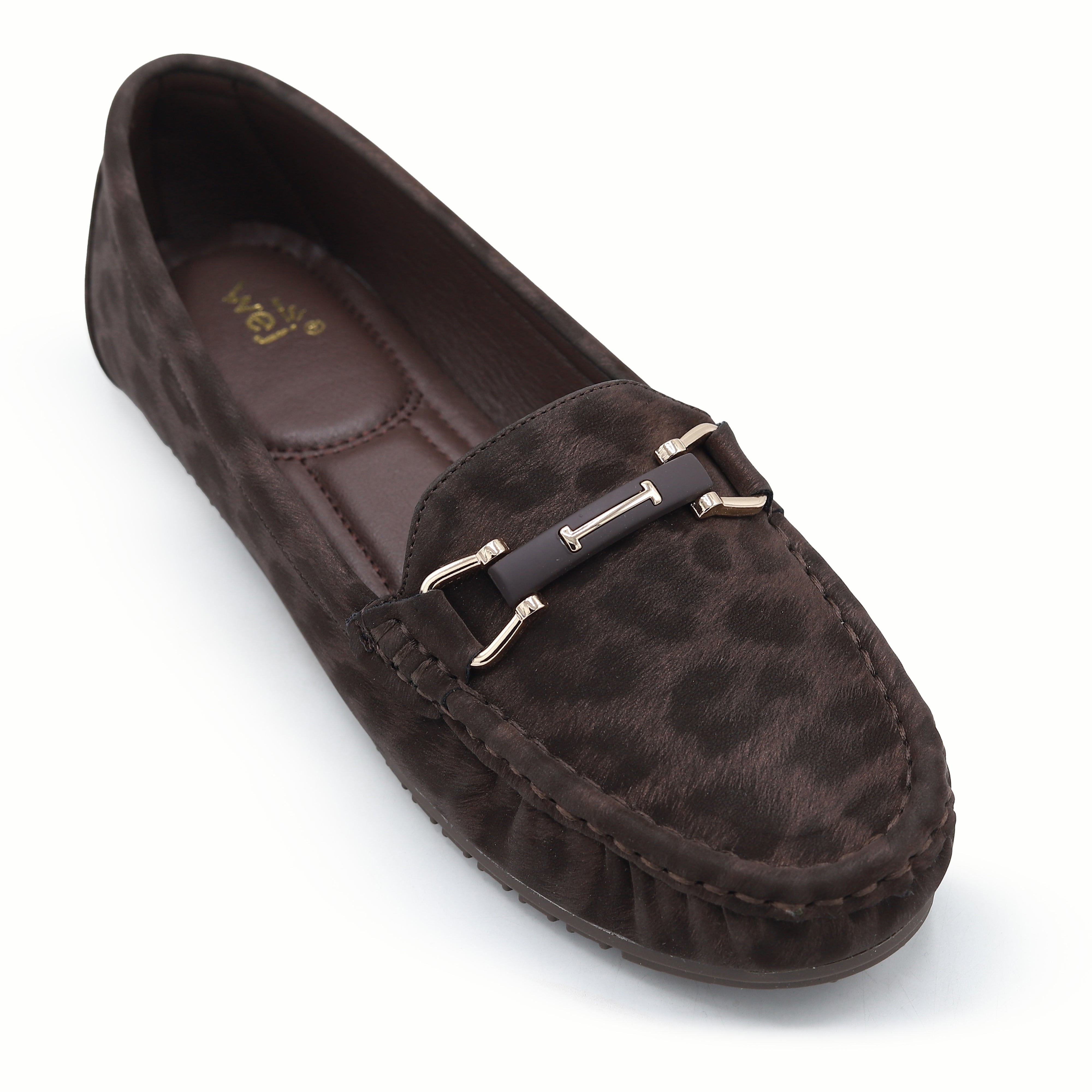 Classic Brown Textured Loafers with Buckle 8004343 Coffee