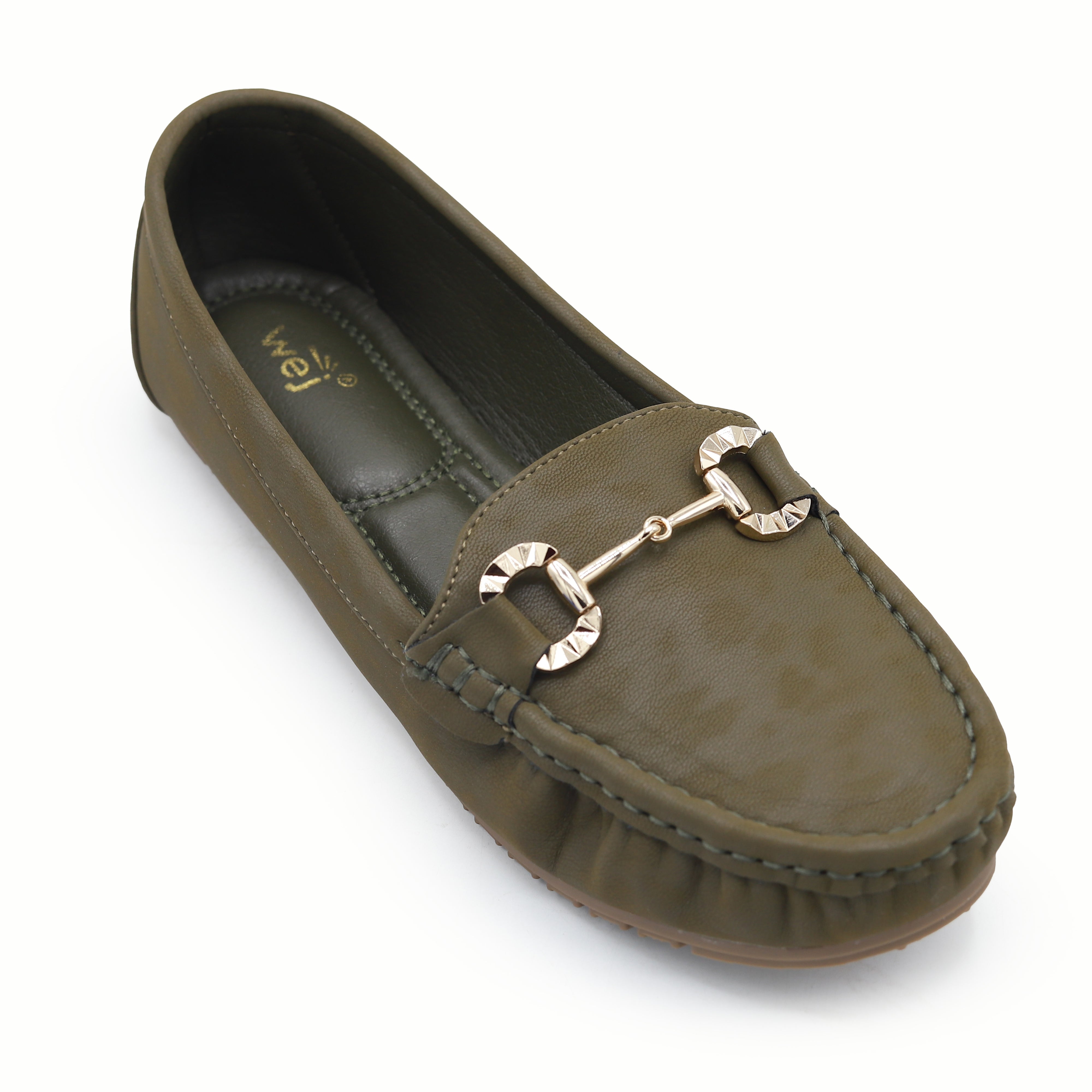 Classic Olive Green Loafers with Buckle Detail 8004350 GREEN