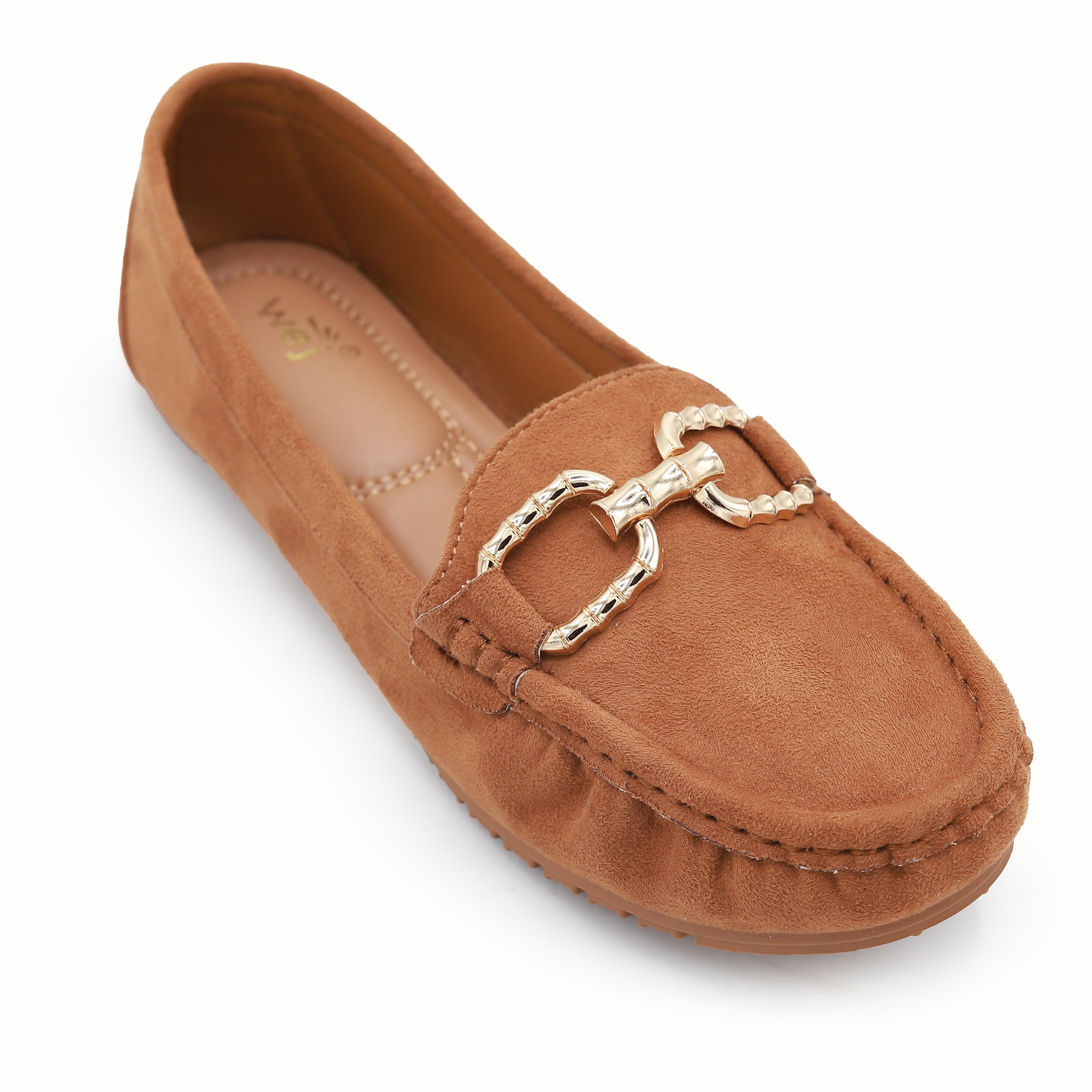 Classic Tan Suede Loafers with Gold Buckle 8004346 Tan