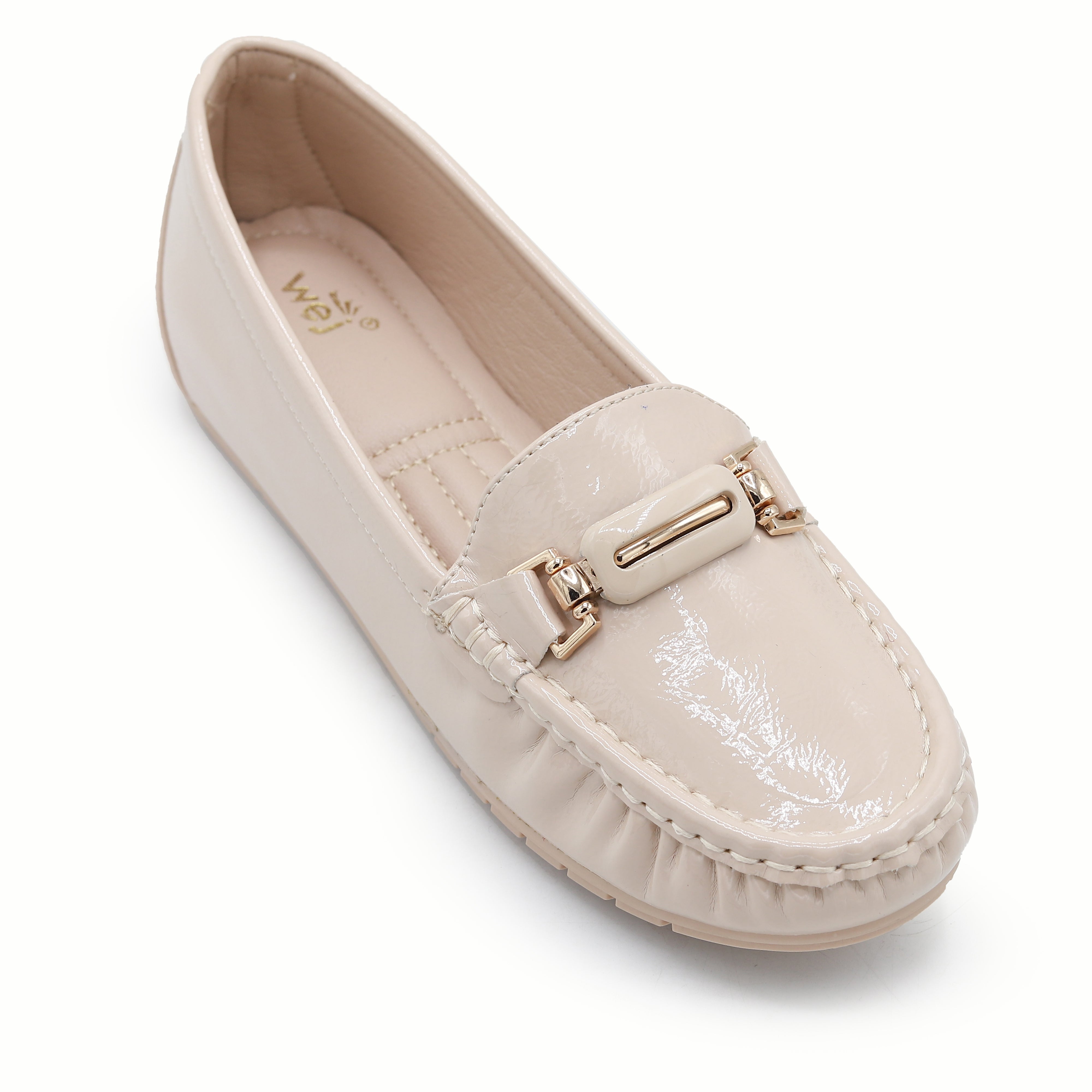 Patent Loafers Women's Slip-On Flat Footwear 8004357 Beige