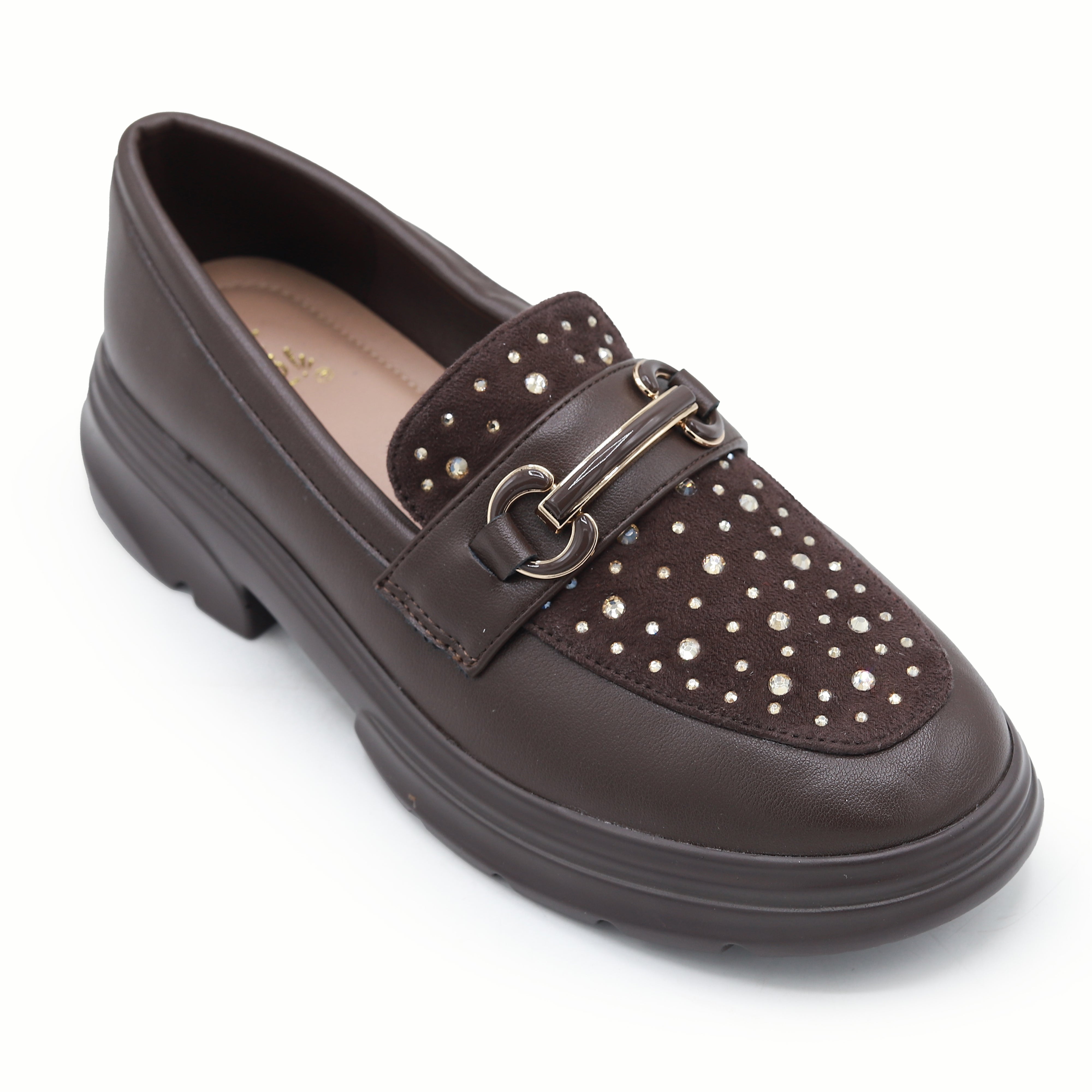 Modern Brown Chunky Loafers with Crystal Detail 8004428 Coffee