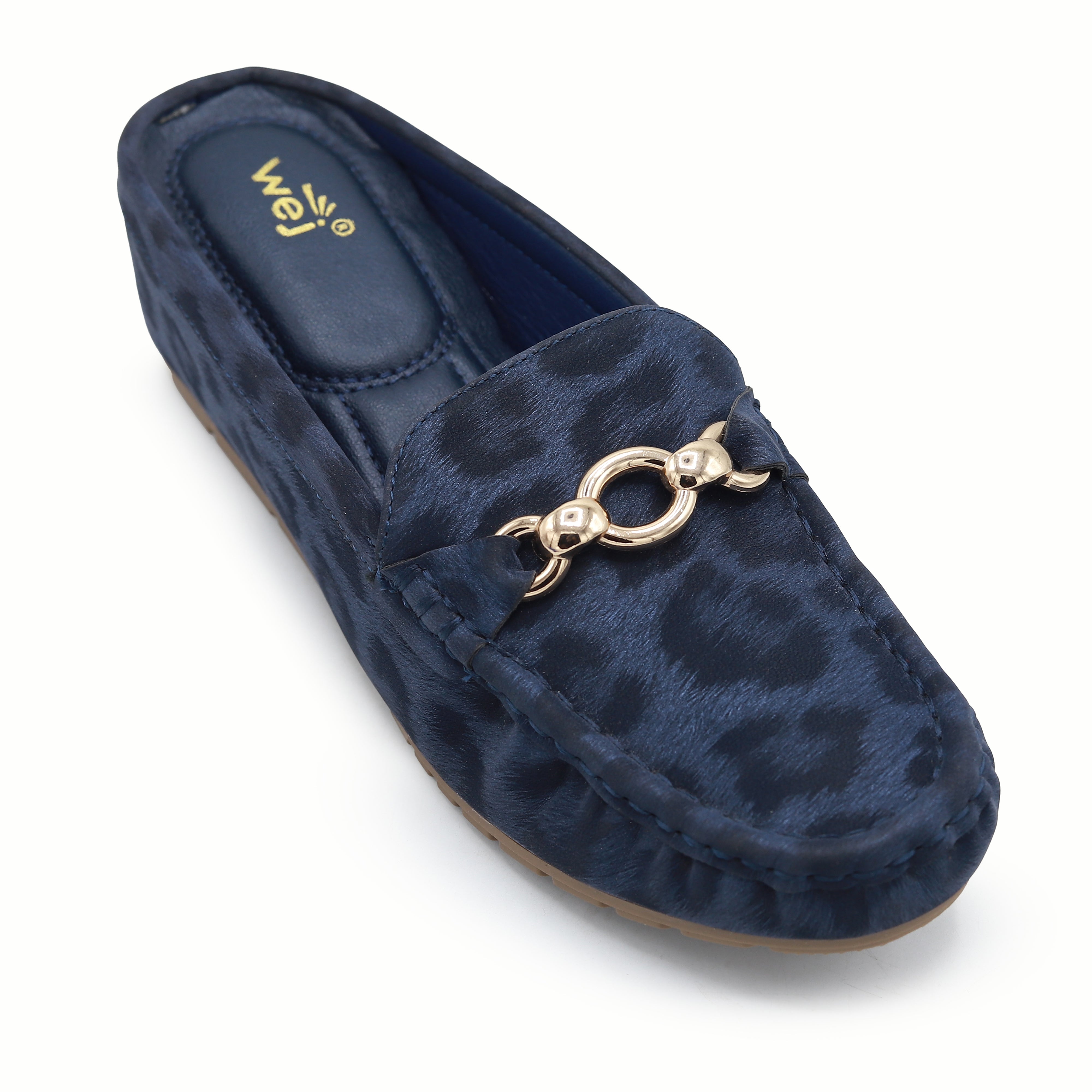 Chic Navy Leopard Print Loafer Mules 8007219 Navy