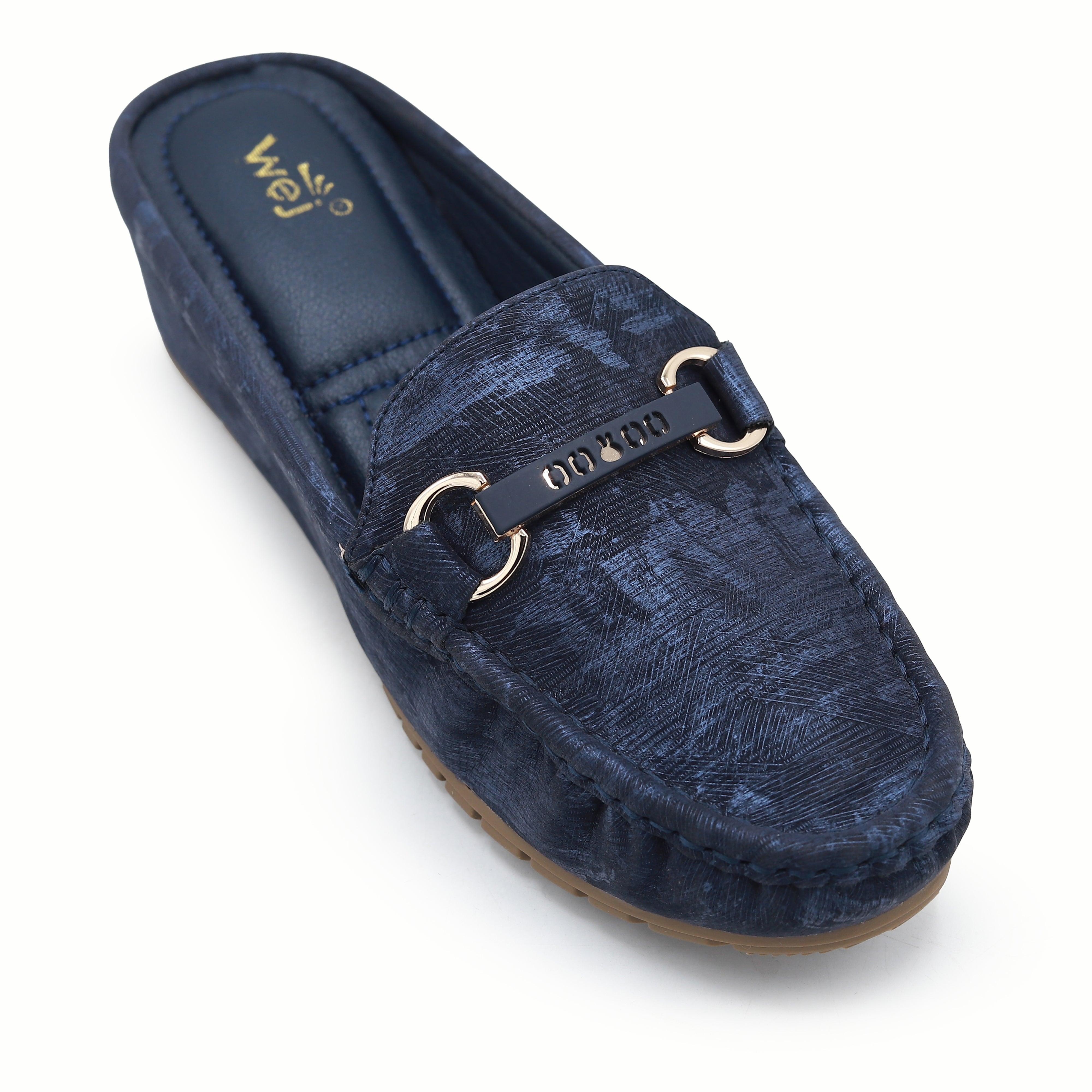 Chic Navy Blue Textured Loafer Mules 8007225 Navy