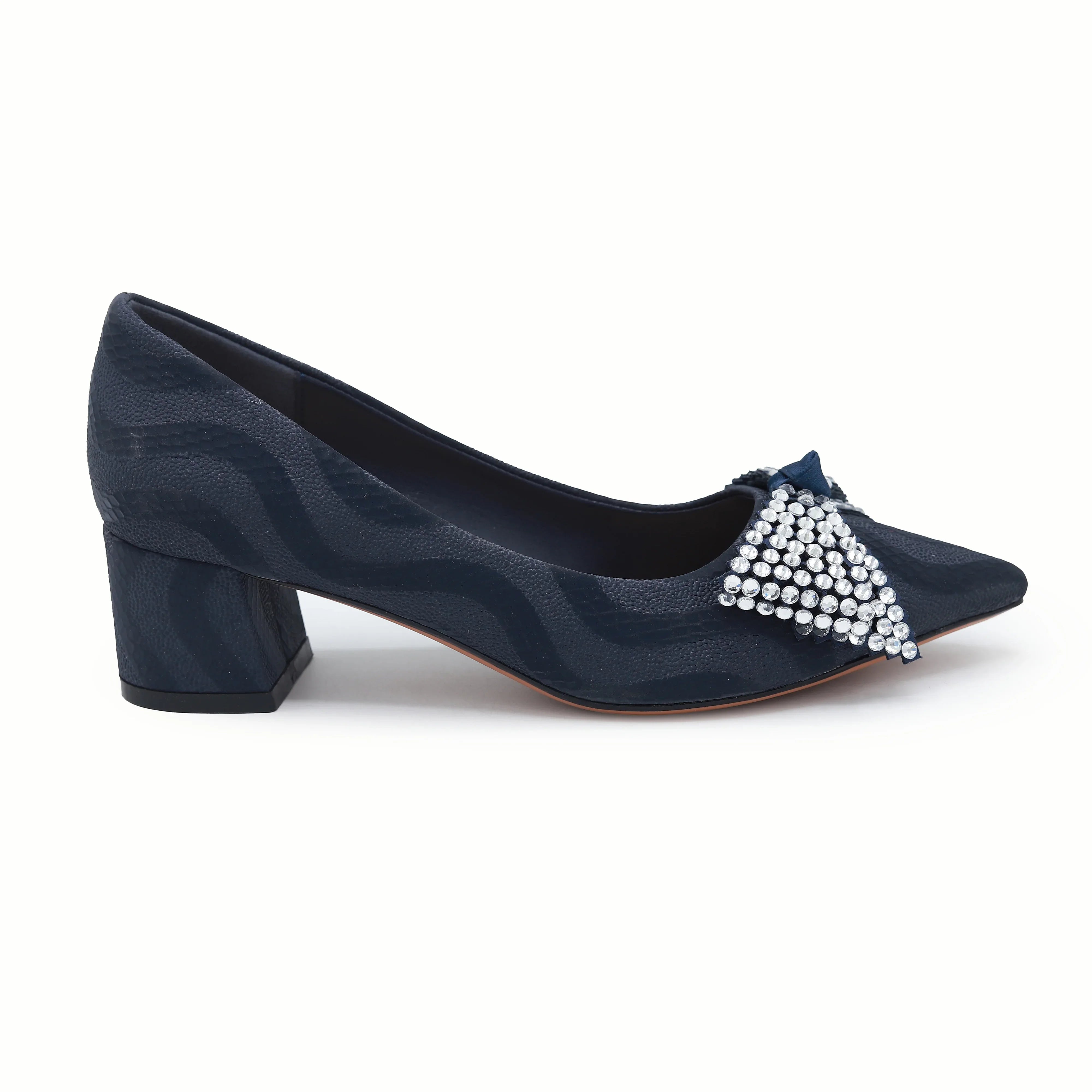 Navy Block Heels | Women's Crystal Bow Pumps E Fashion Navy Block Heels | Women's Crystal Bow Pumps E Fashion