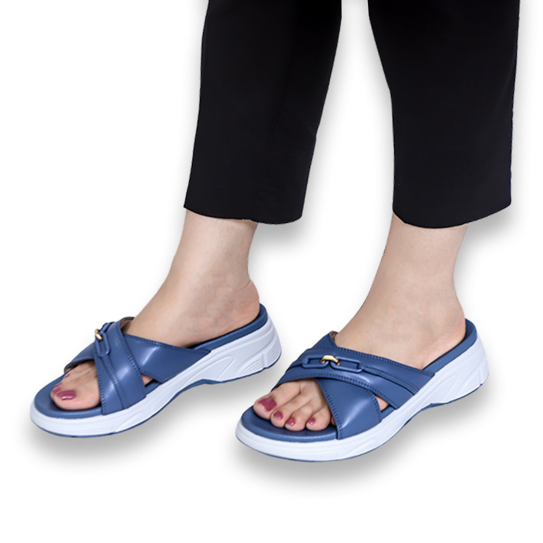 Blue Comfort Embellished Slides - 8003471