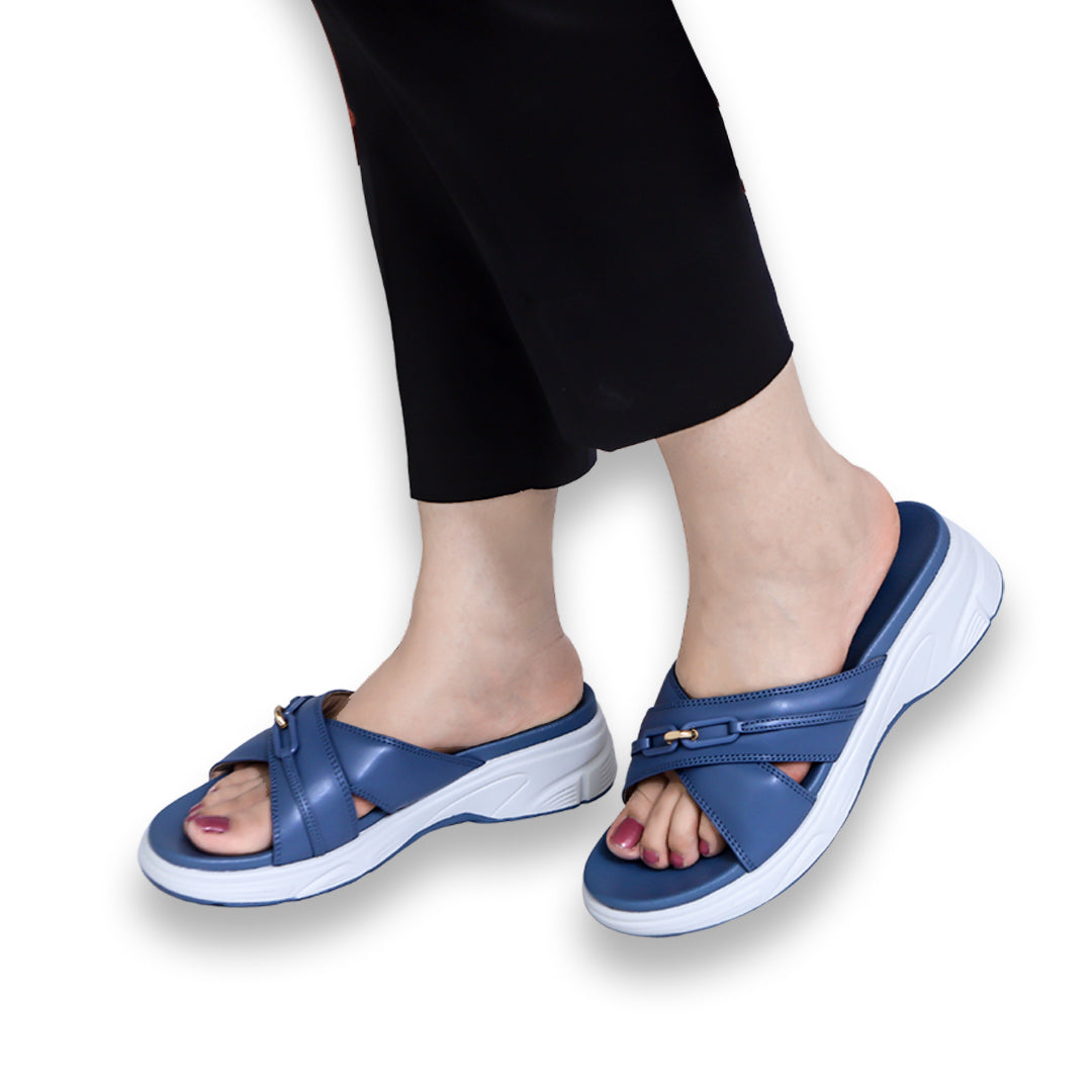 Blue Comfort Embellished Slides - 8003471