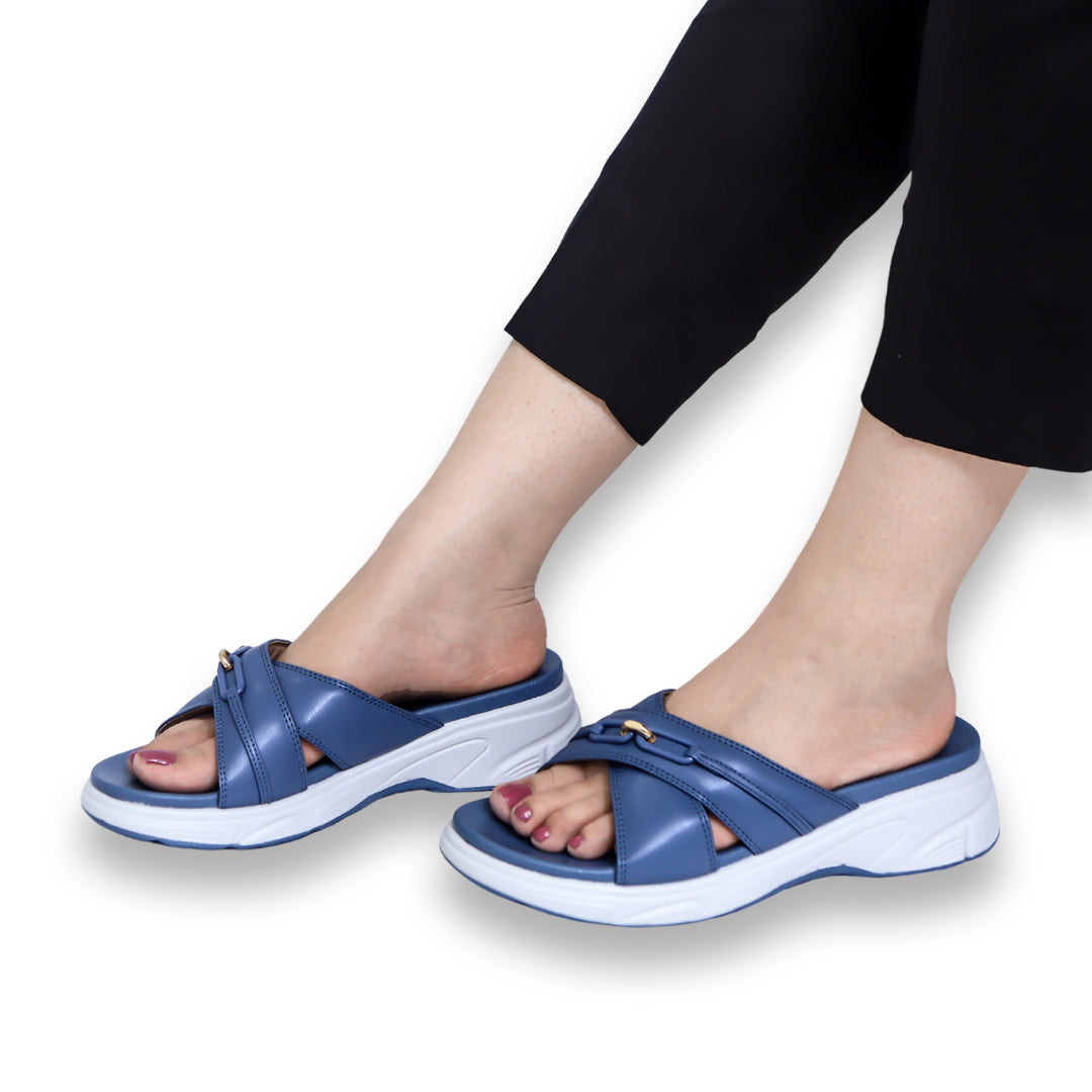 Blue Comfort Embellished Slides - 8003471