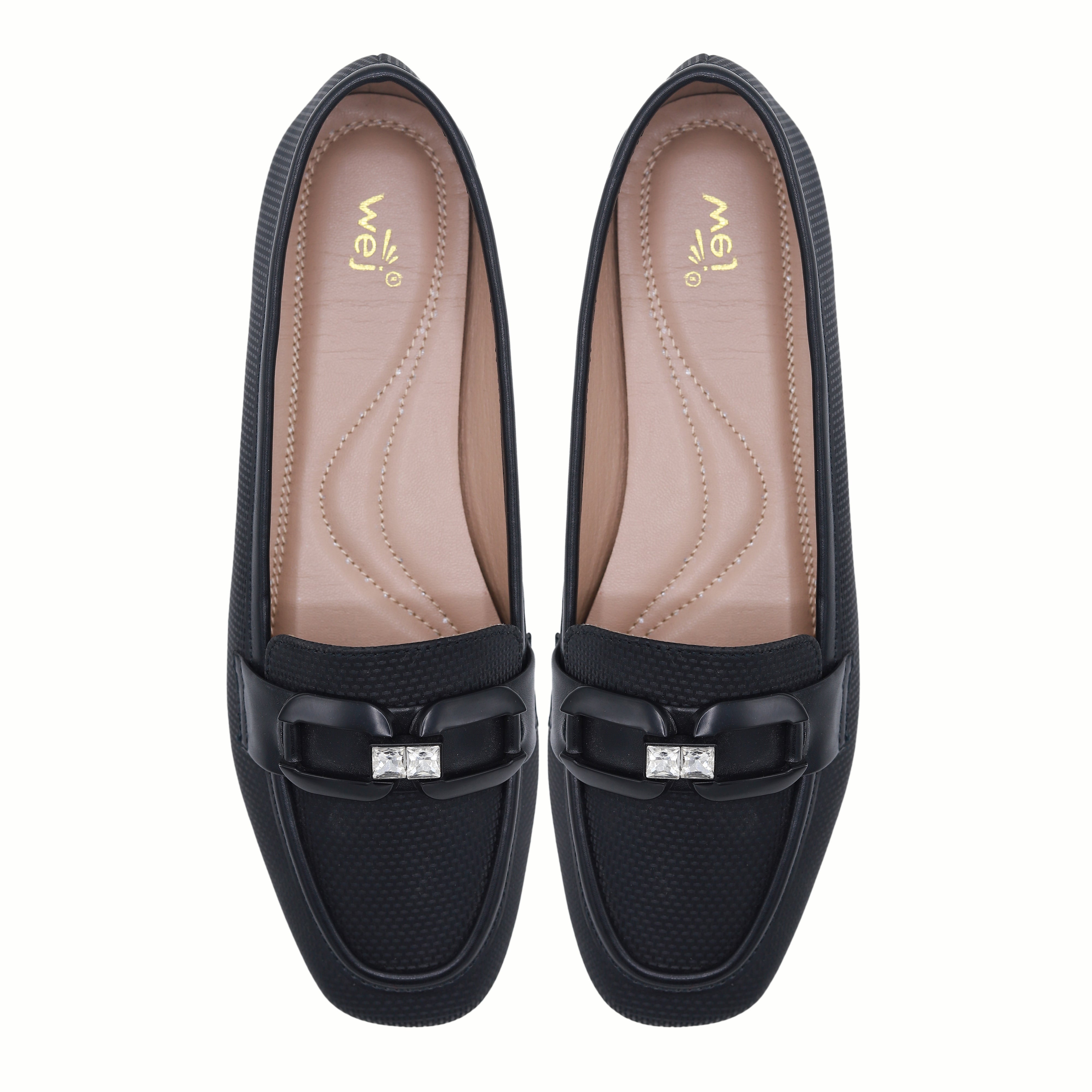 Black Crystal-Buckle Loafers - 8004417