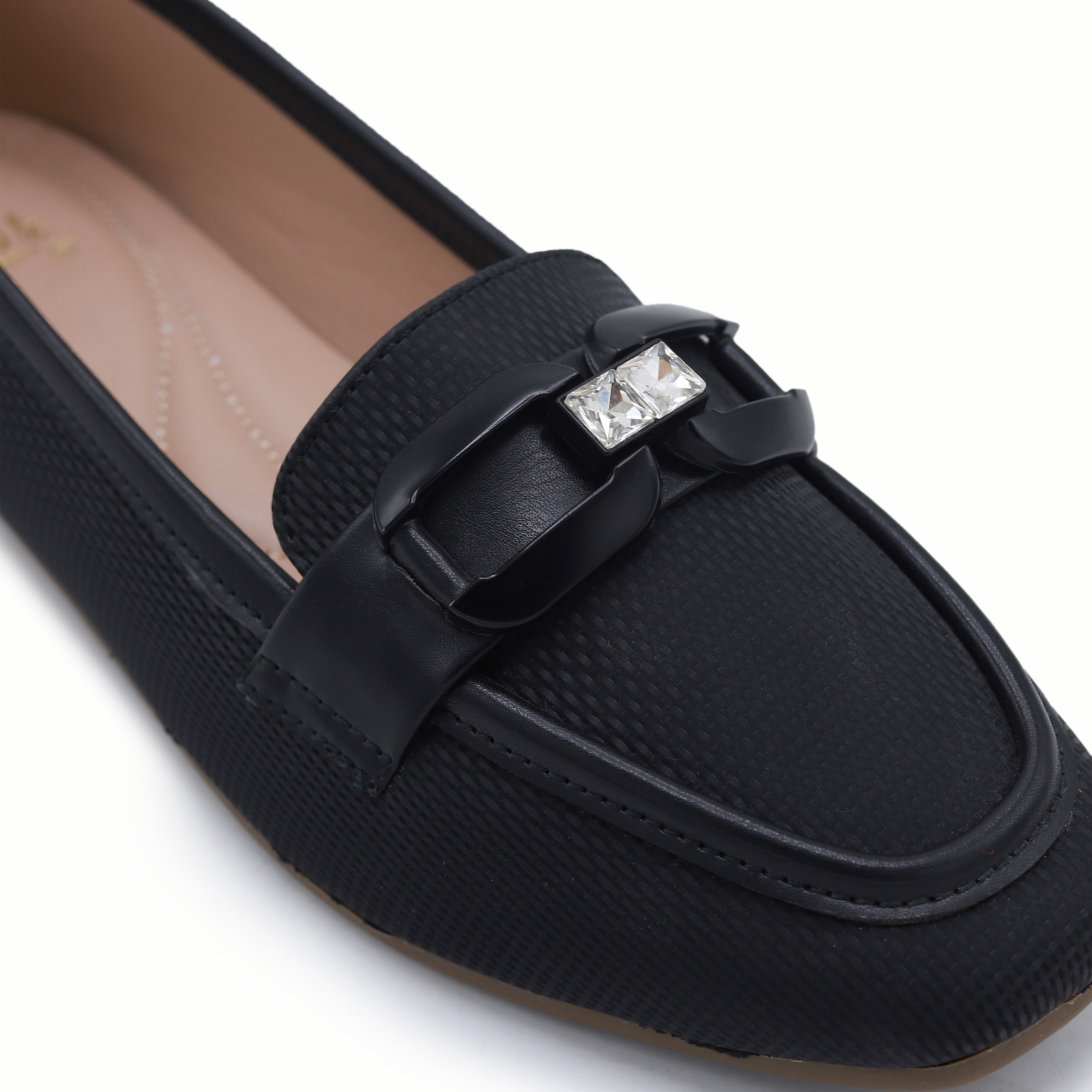 Black Crystal-Buckle Loafers - 8004417