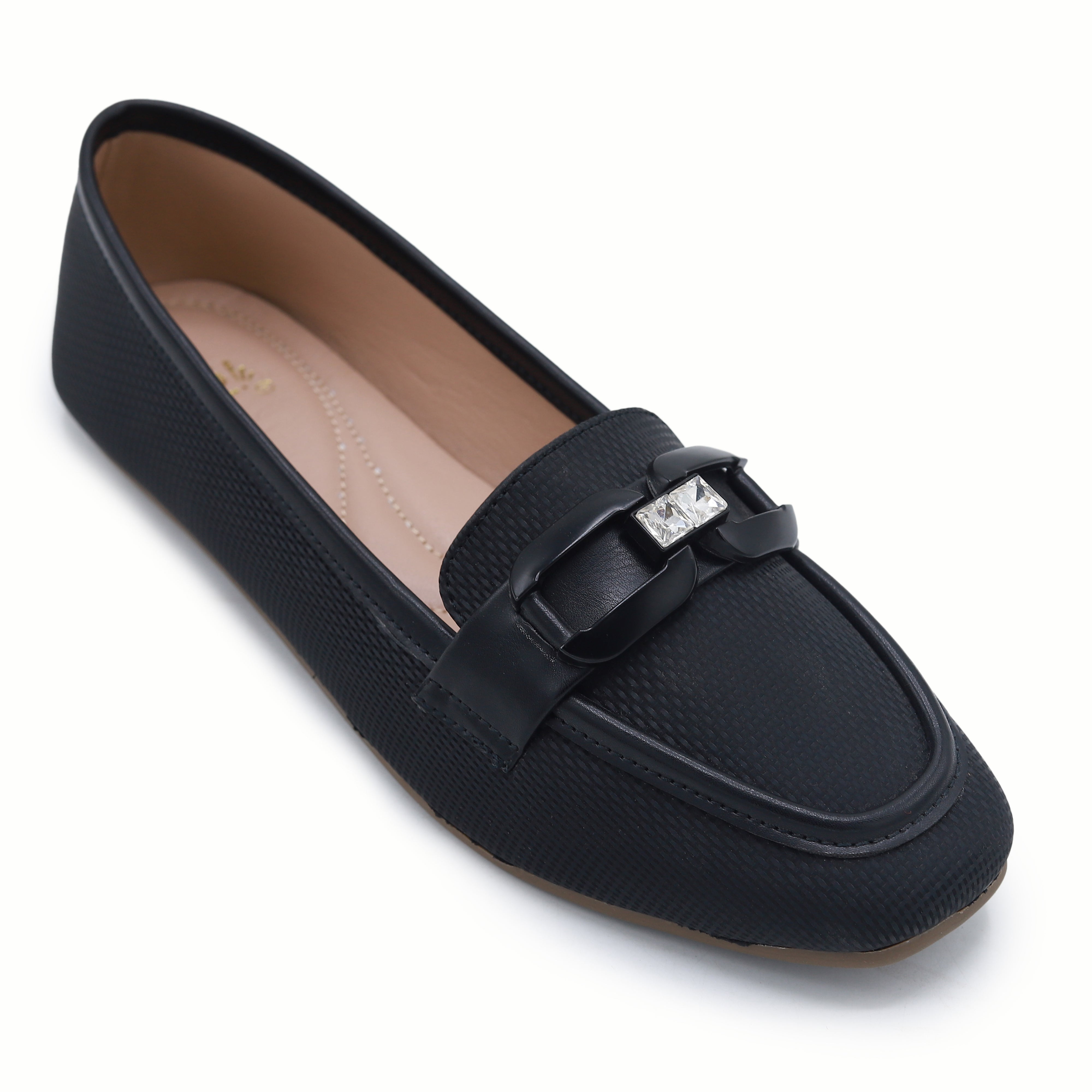Black Crystal-Buckle Loafers - 8004417