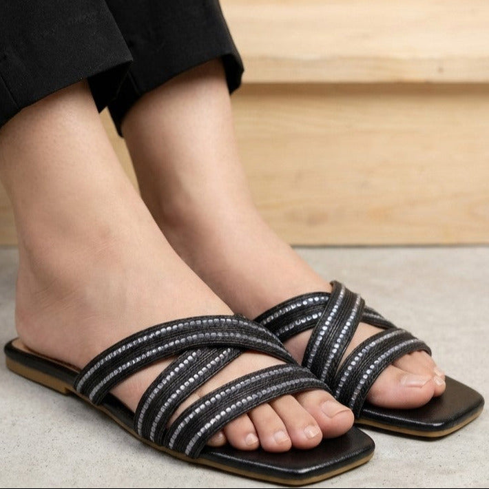 Crystal Crisscross Slide 8003592 Black