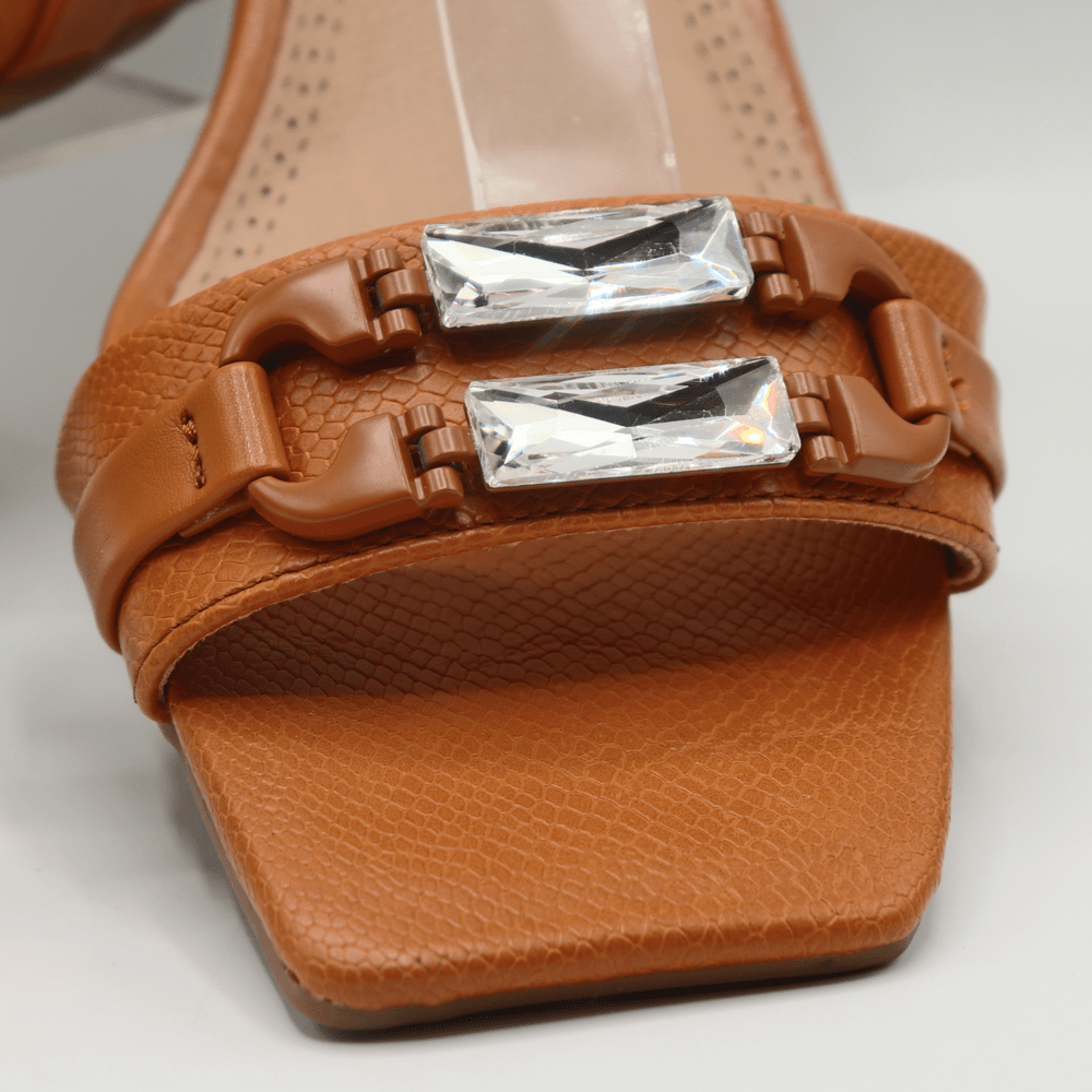 Tan Ladies Block Heel Sandals / 8102124