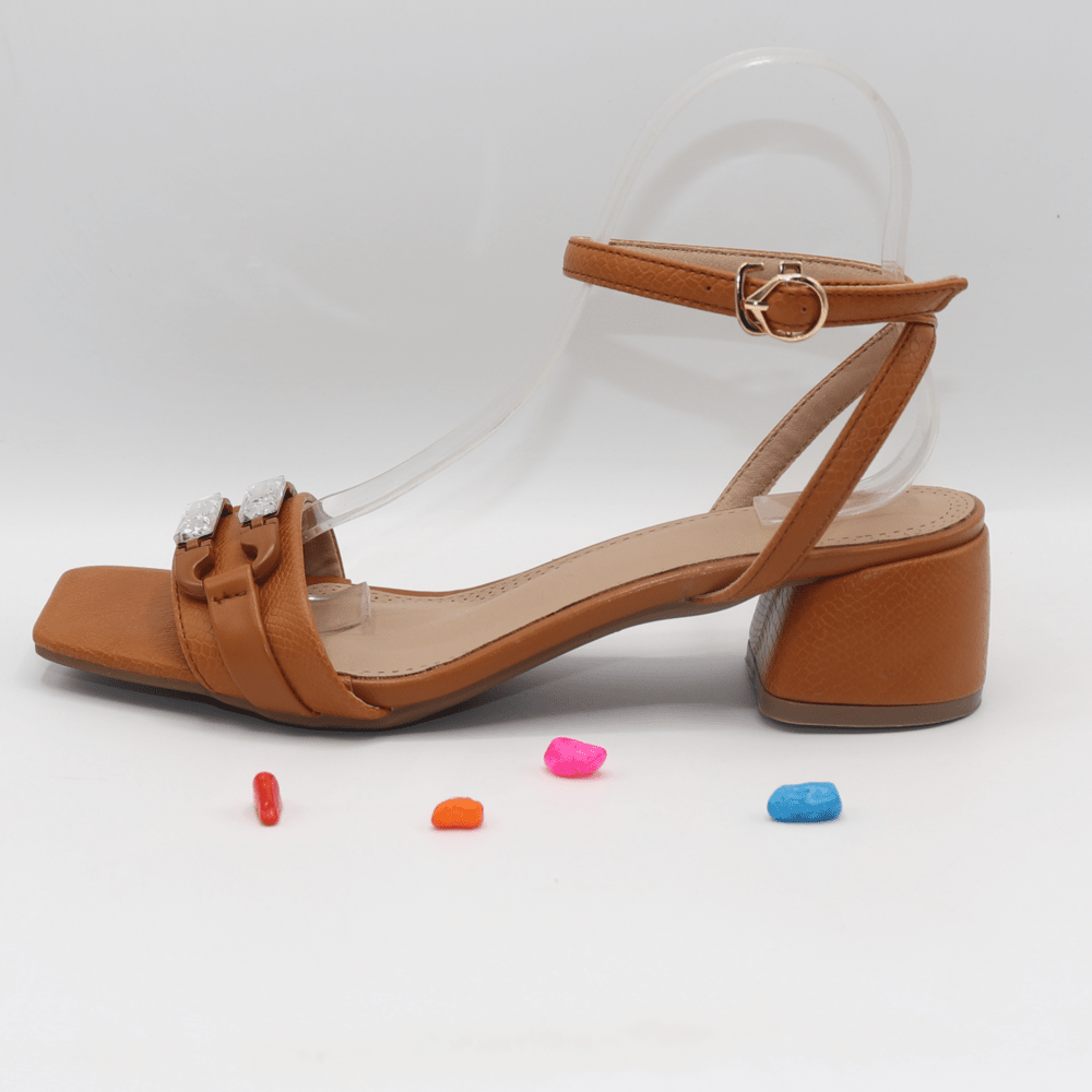 Tan Ladies Block Heel Sandals / 8102124