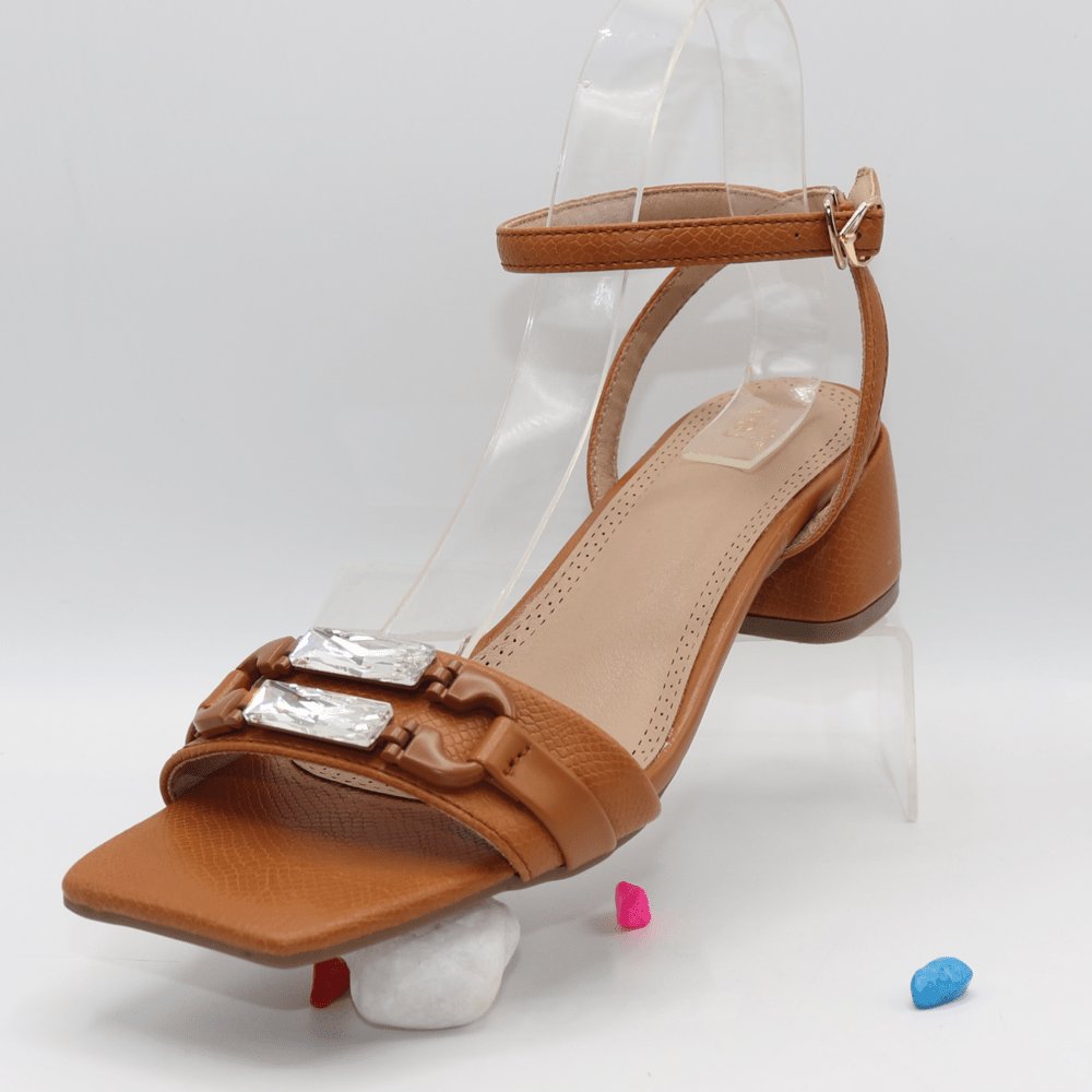 Tan Ladies Block Heel Sandals / 8102124