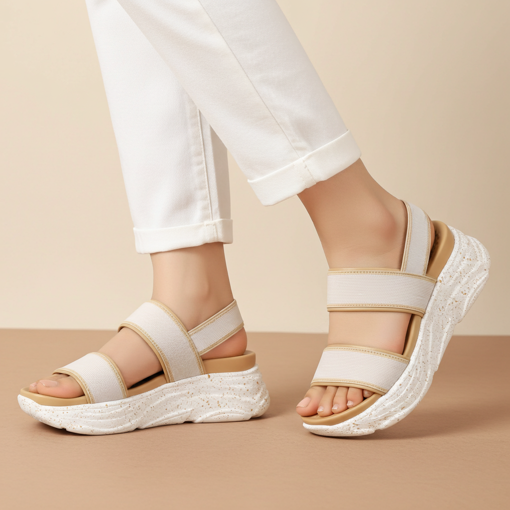 Ladies Beige Wedge Sandals / 8002316
