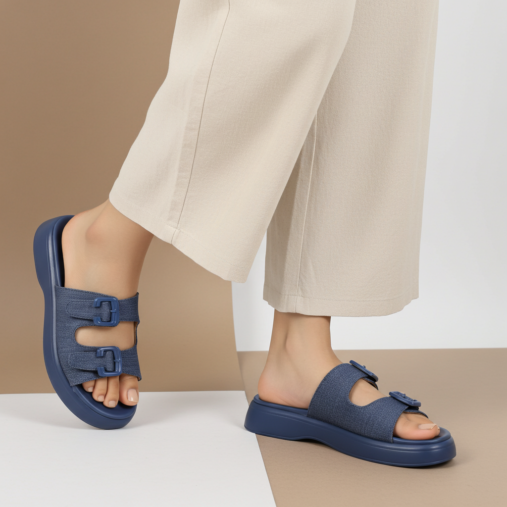 Blue Double Buckle Slides - 8003498