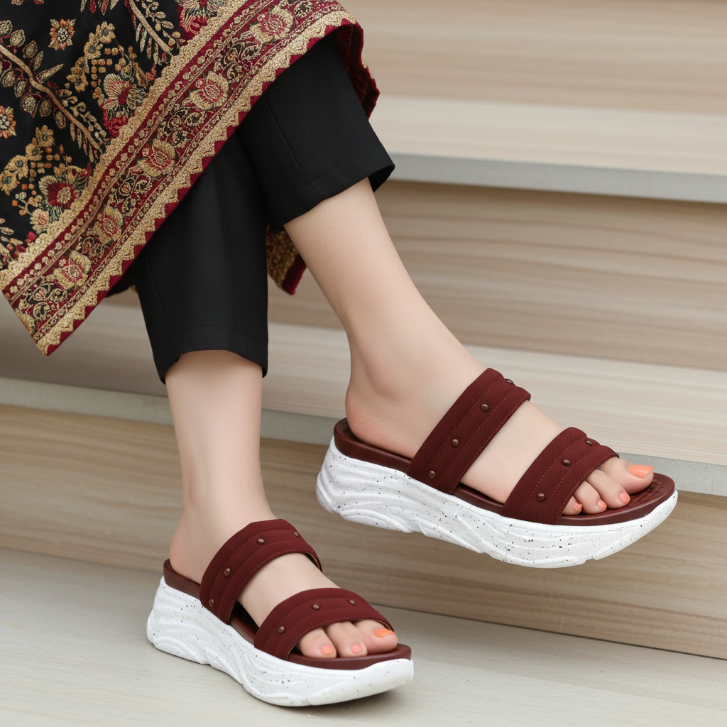 Maroon Double Strap Slippers – 8003503