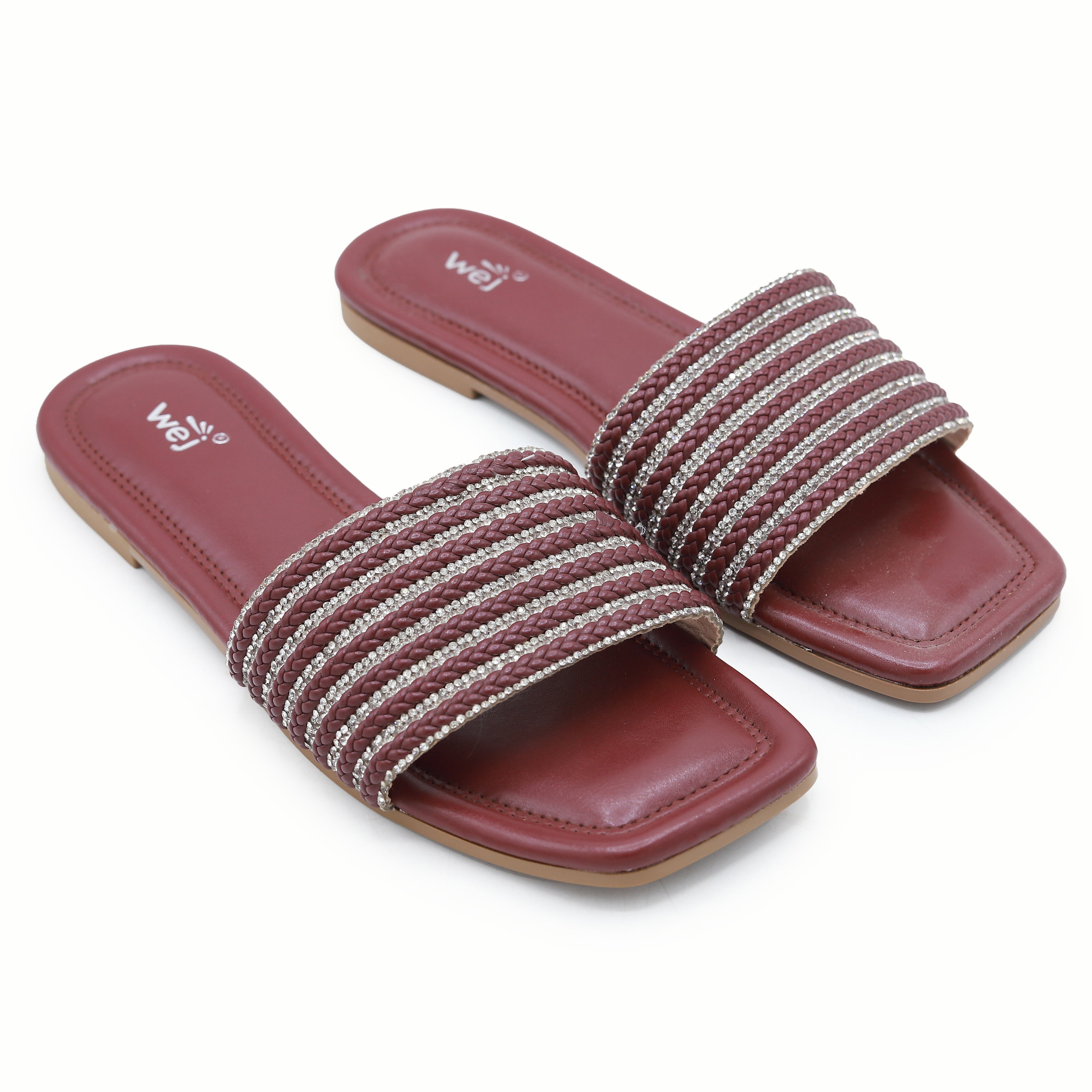 Maroon Sparkle Flat Sliders - 8003410
