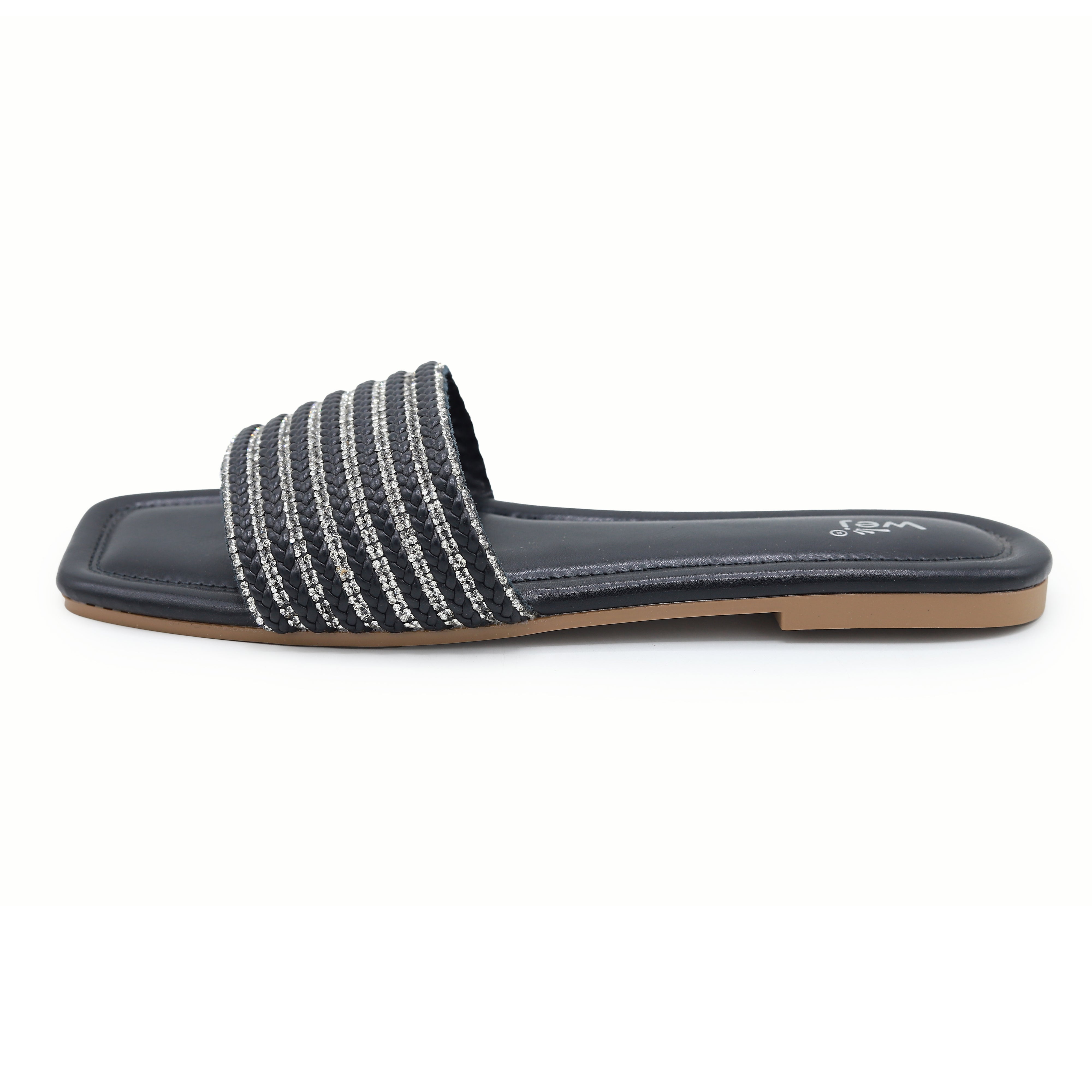 Black Sparkle Flat Sliders - 8003410