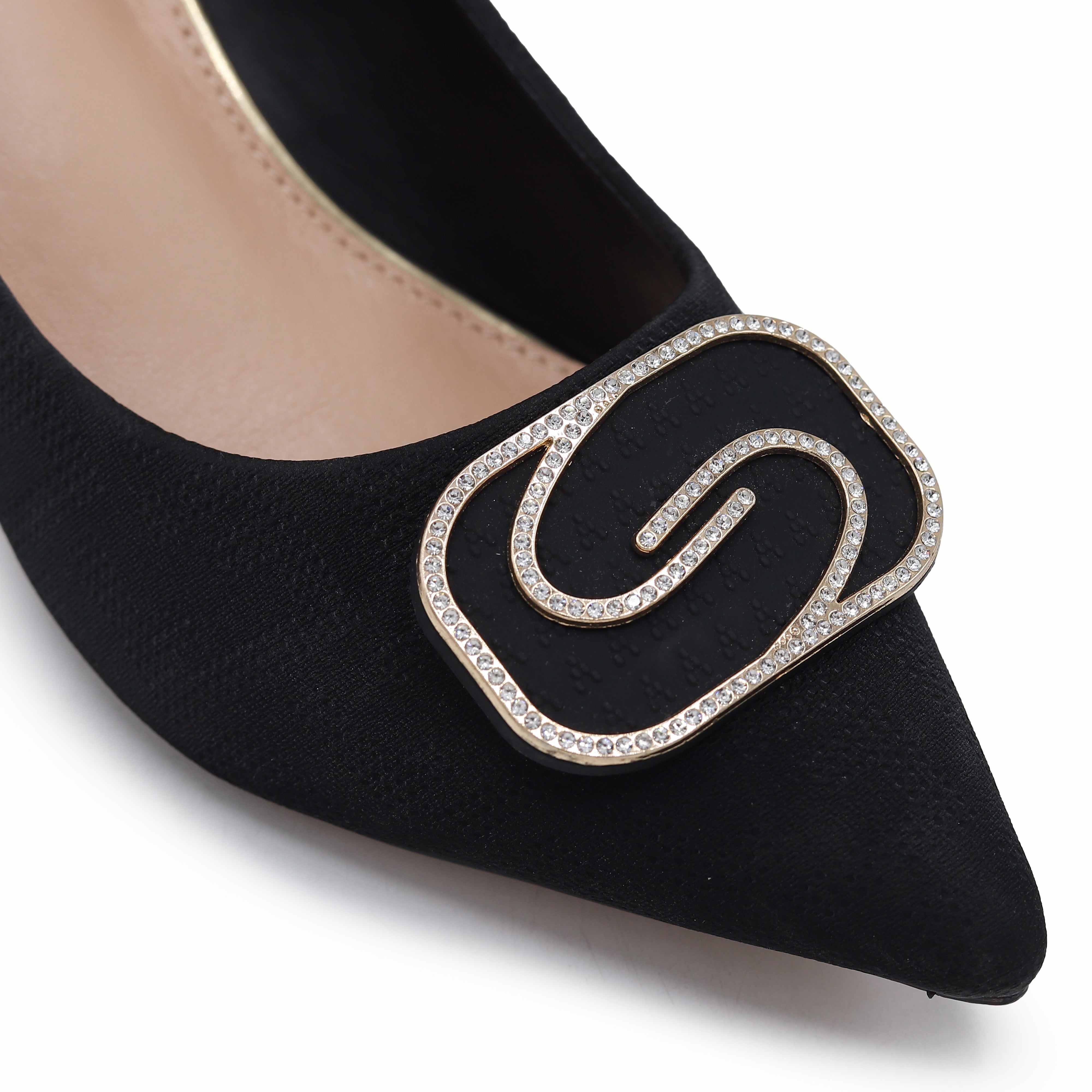Black Court Shoes with Diamante Buckle - 8108178