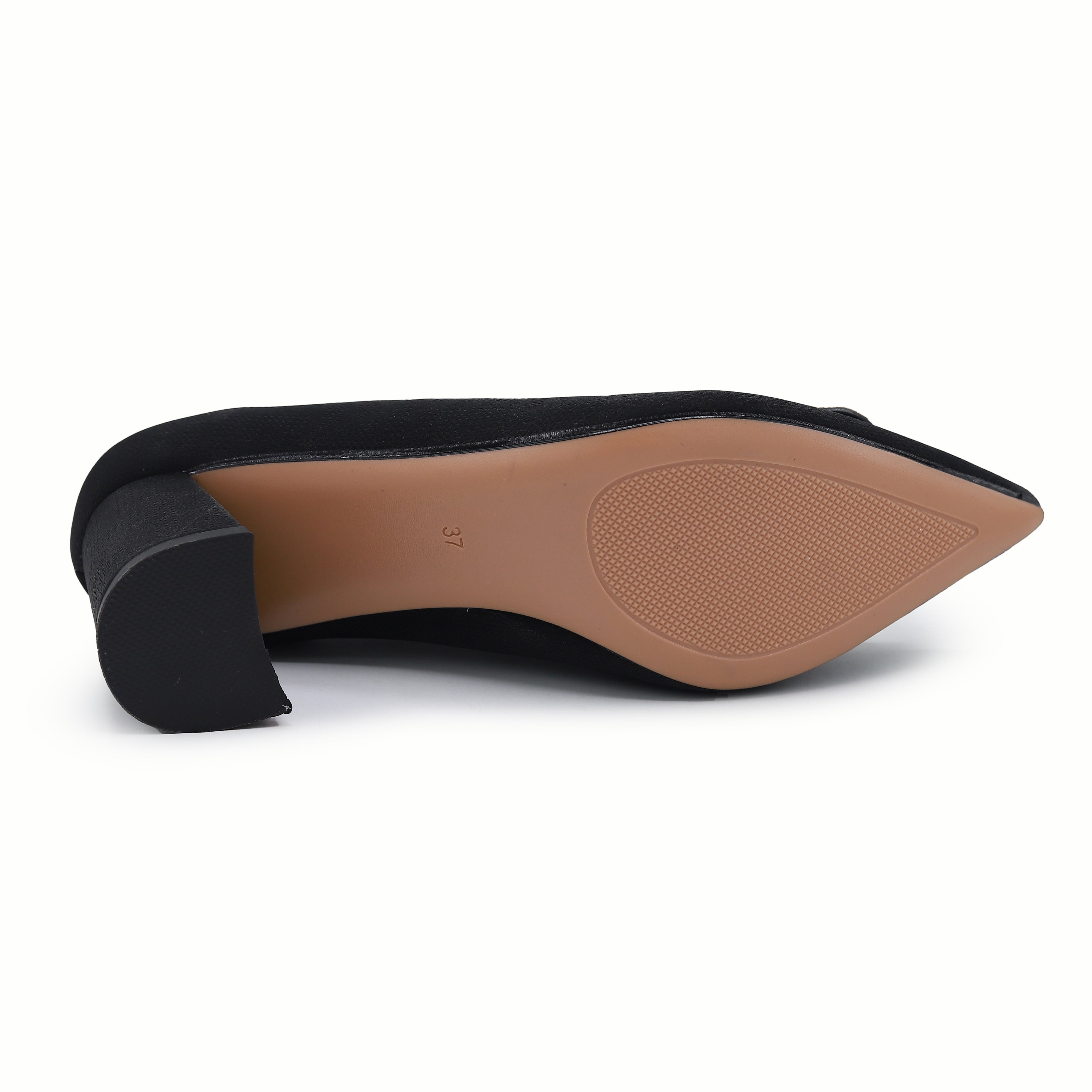 Black Court Shoes with Diamante Buckle - 8108178