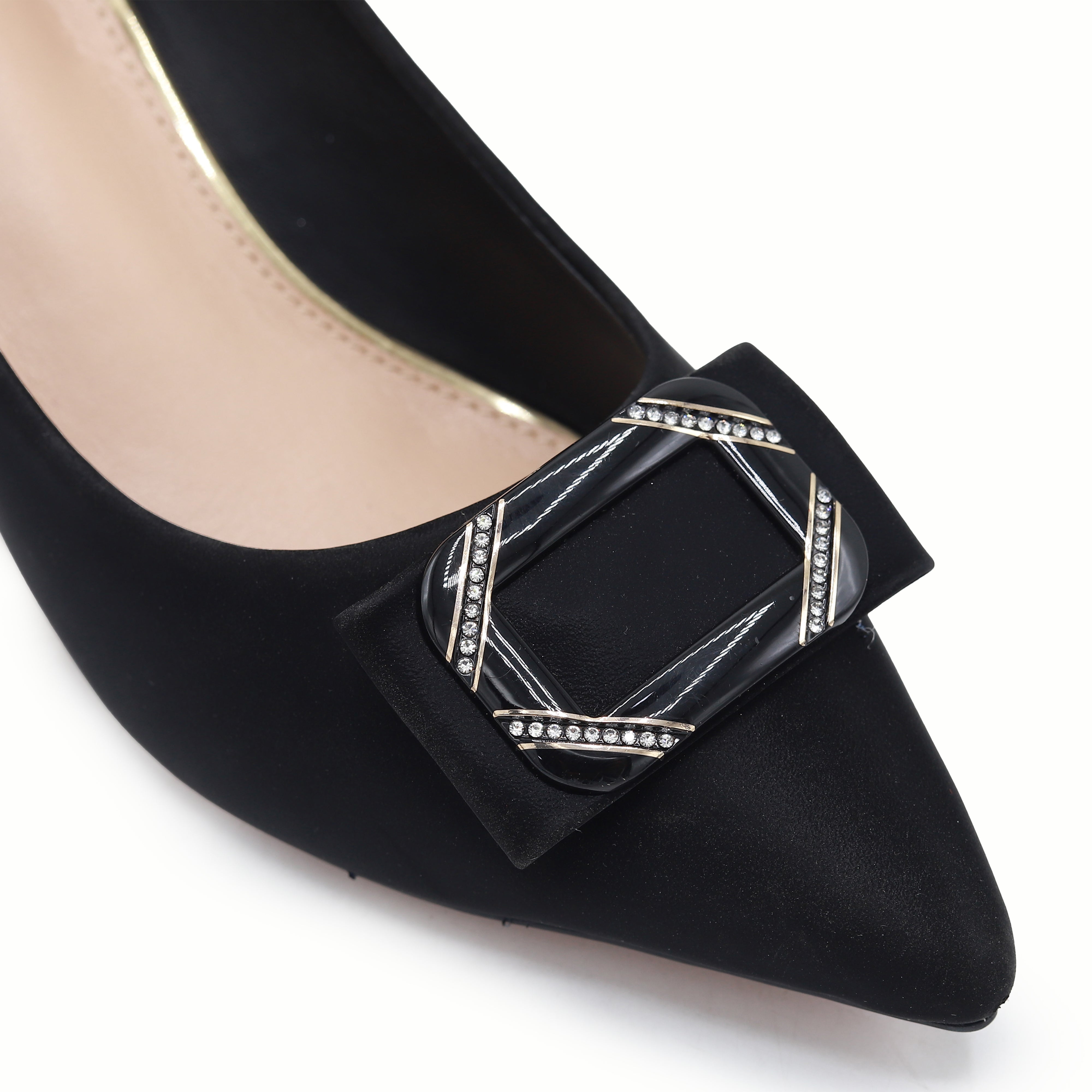 Black Court Shoes with Diamante Buckle - 8108163