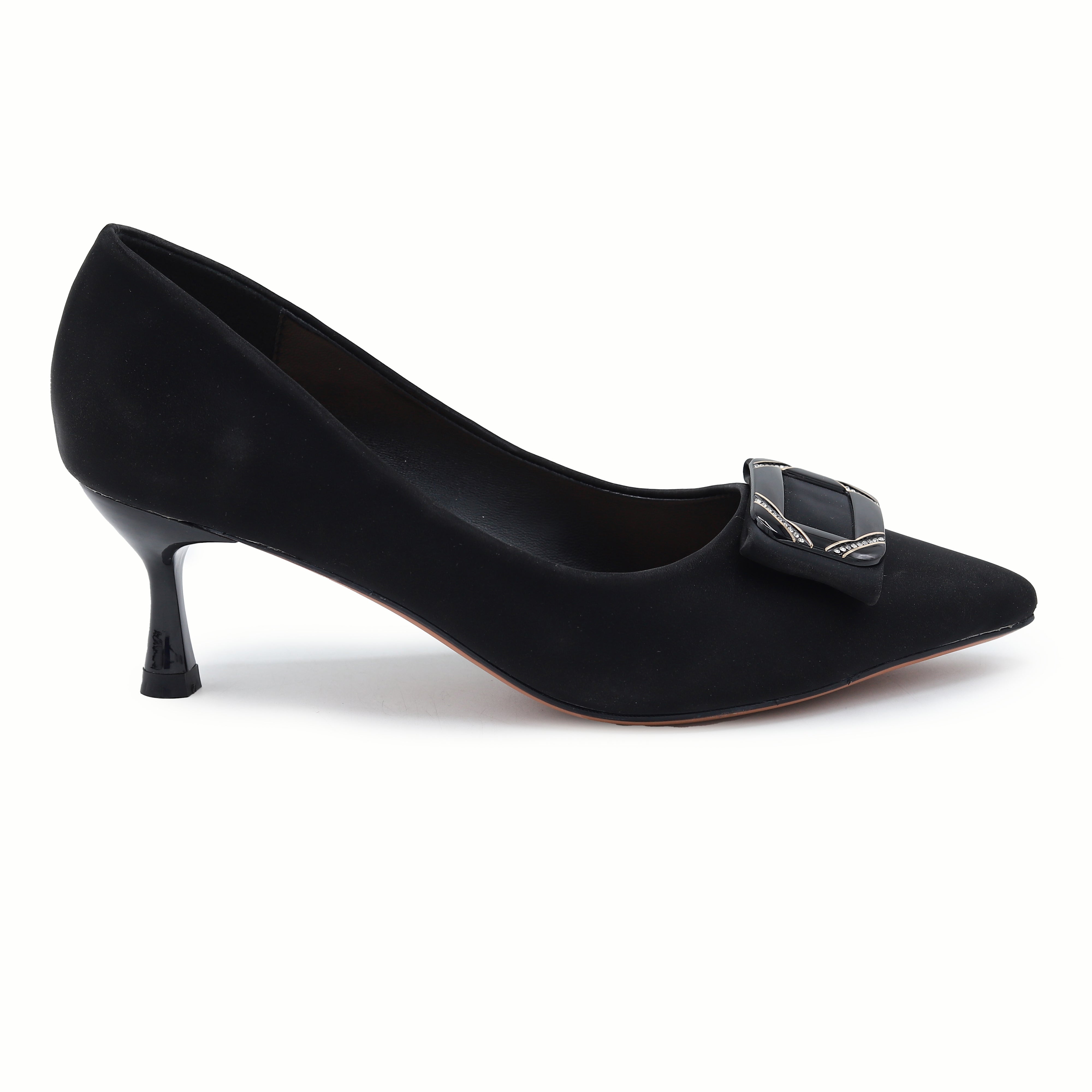 Black Court Shoes with Diamante Buckle - 8108163