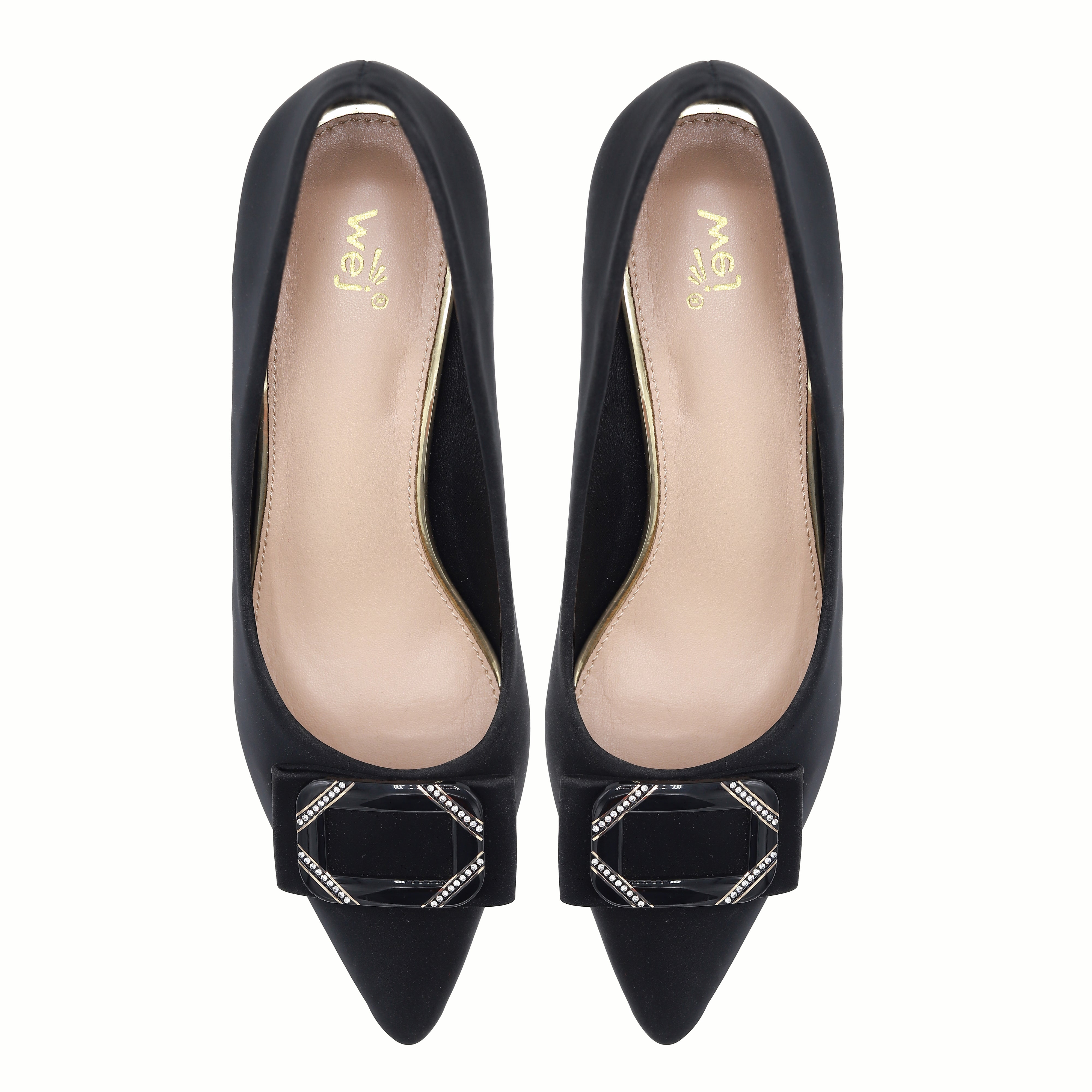 Black Court Shoes with Diamante Buckle - 8108163