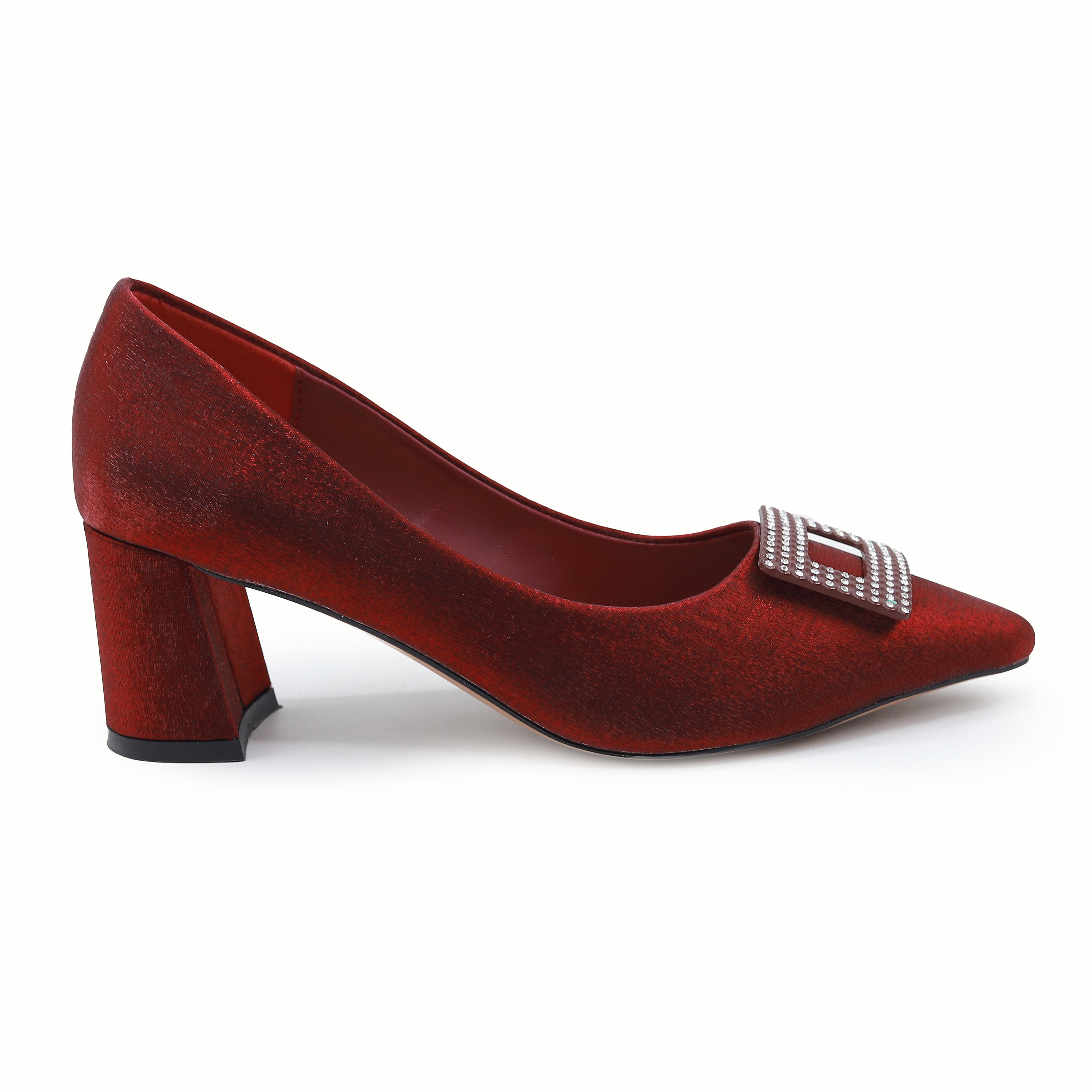 Maroon Block Heel Rhinestone Buckle - 8108182