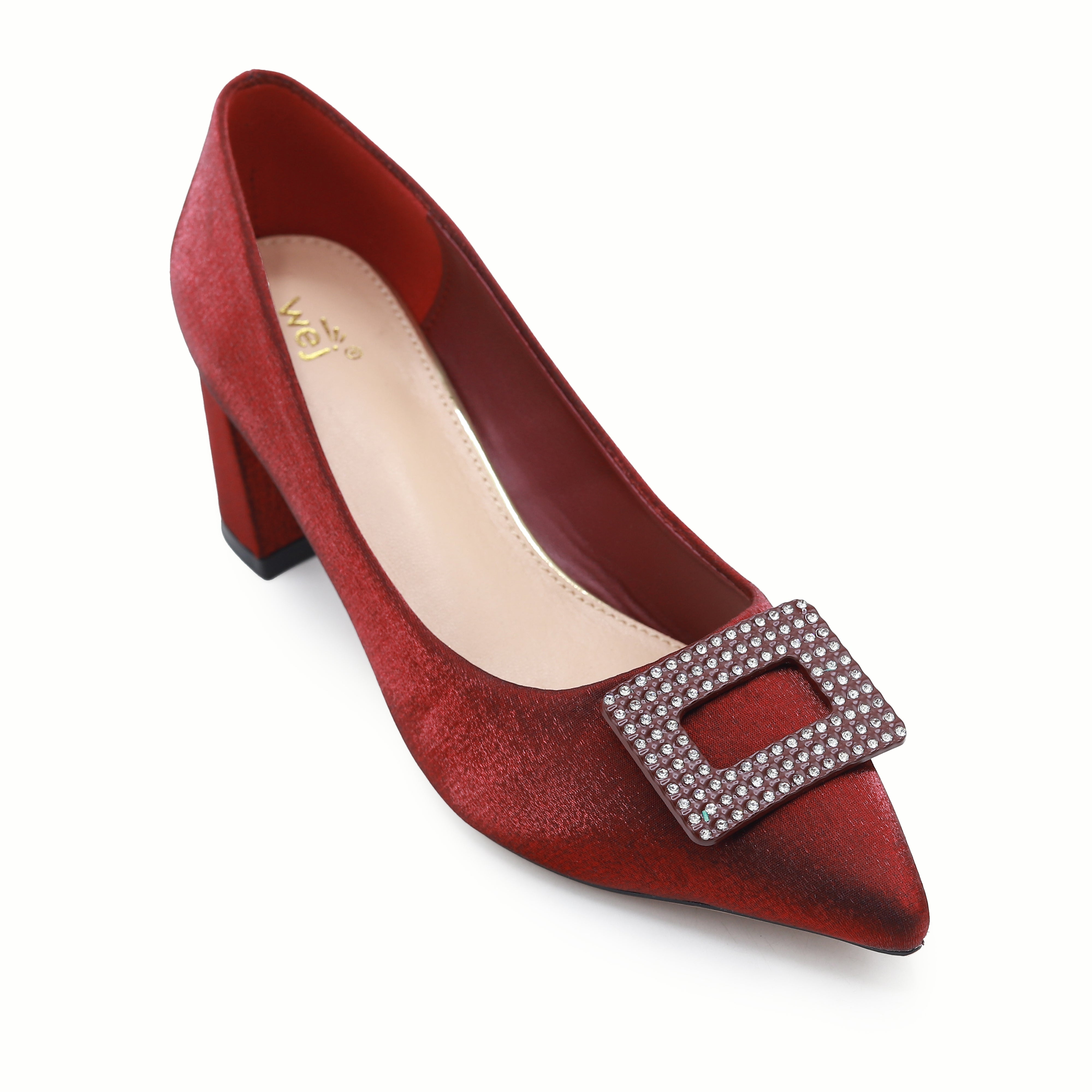Maroon Block Heel Rhinestone Buckle - 8108182