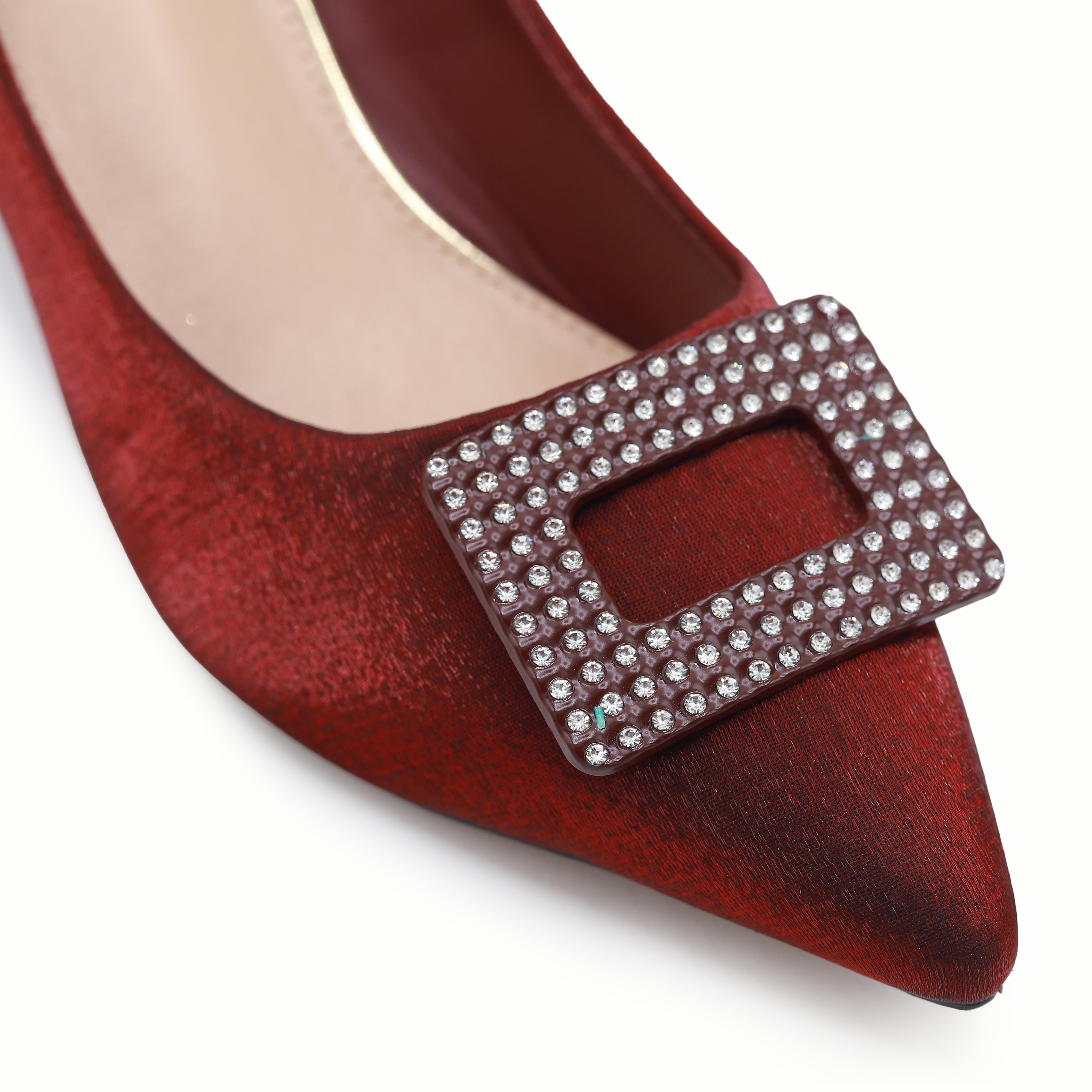 Maroon Block Heel Rhinestone Buckle - 8108182