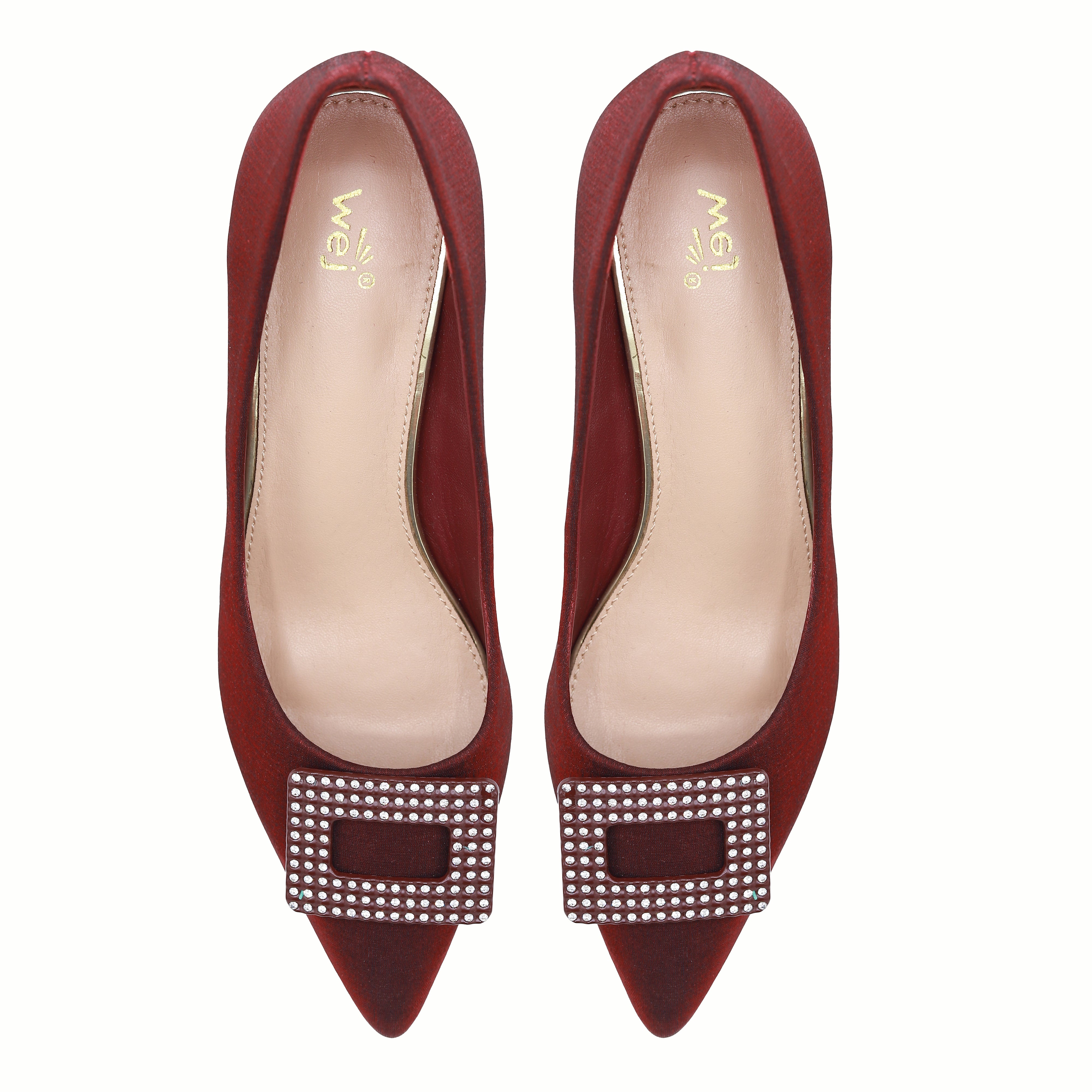 Maroon Block Heel Rhinestone Buckle - 8108182