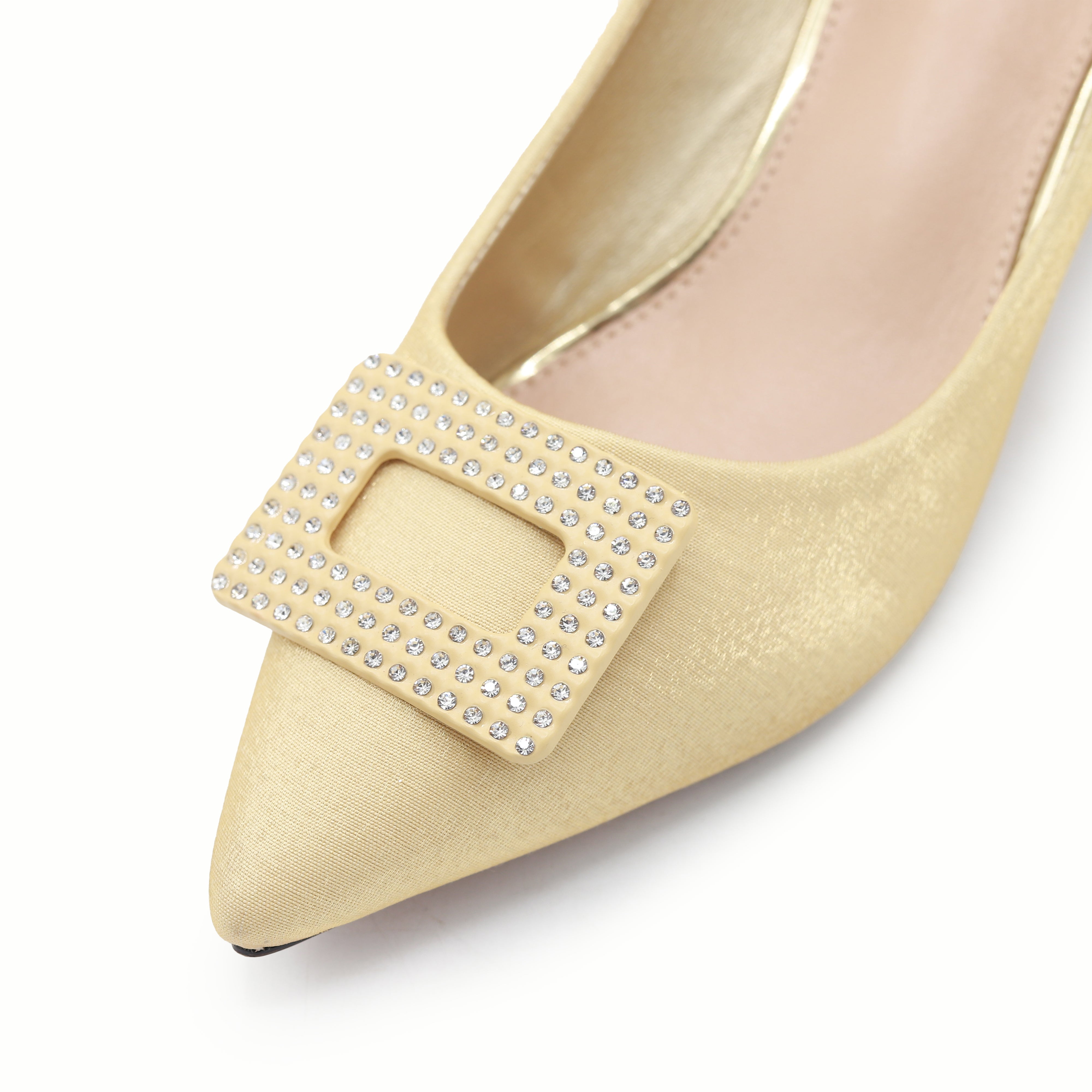Beige Court Shoes Rhinestone Buckle - 8108182