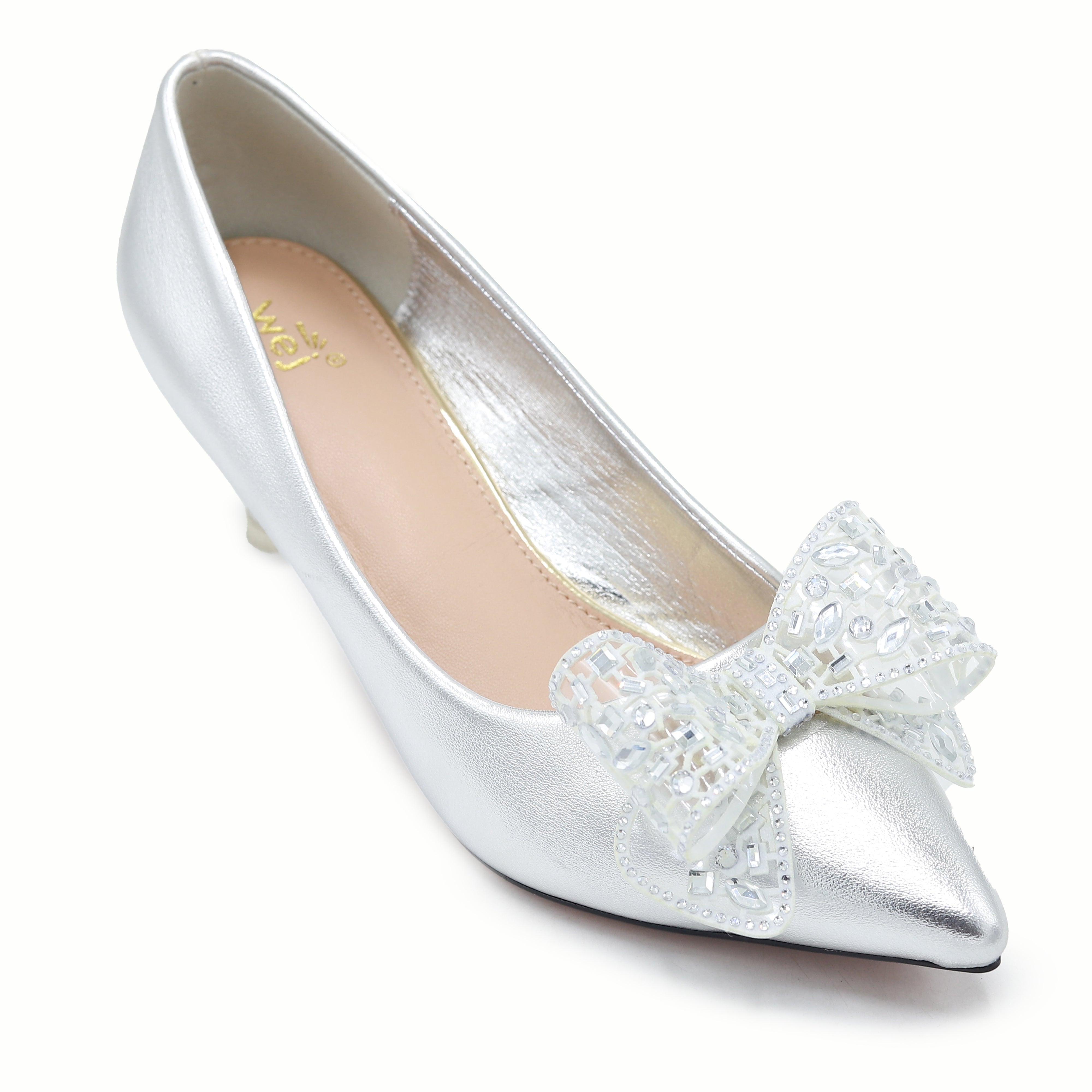 Silver Embellished Kitten Heels - 8108161
