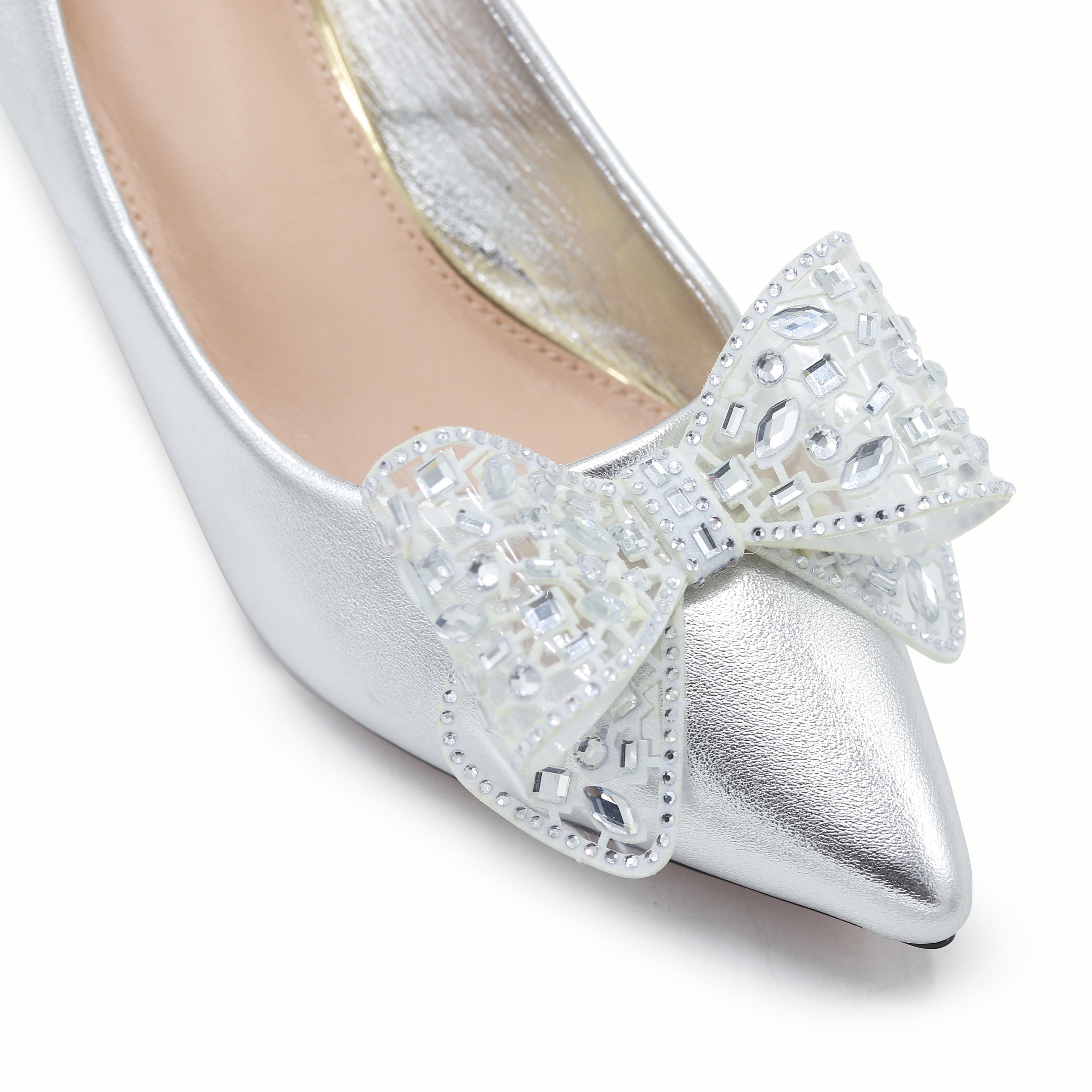 Silver Embellished Kitten Heels - 8108161