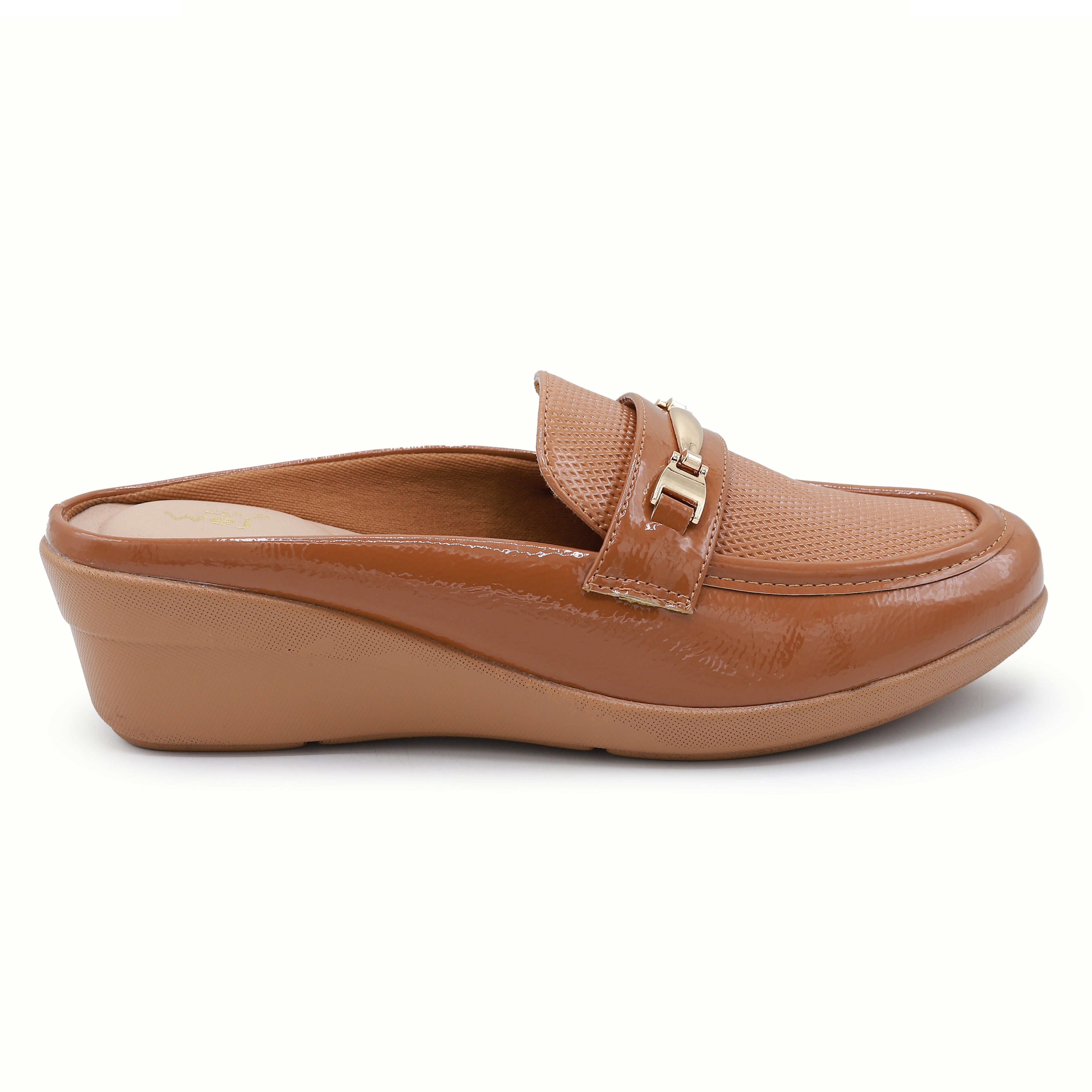 Tan Textured Wedge Half Shoes -8007237