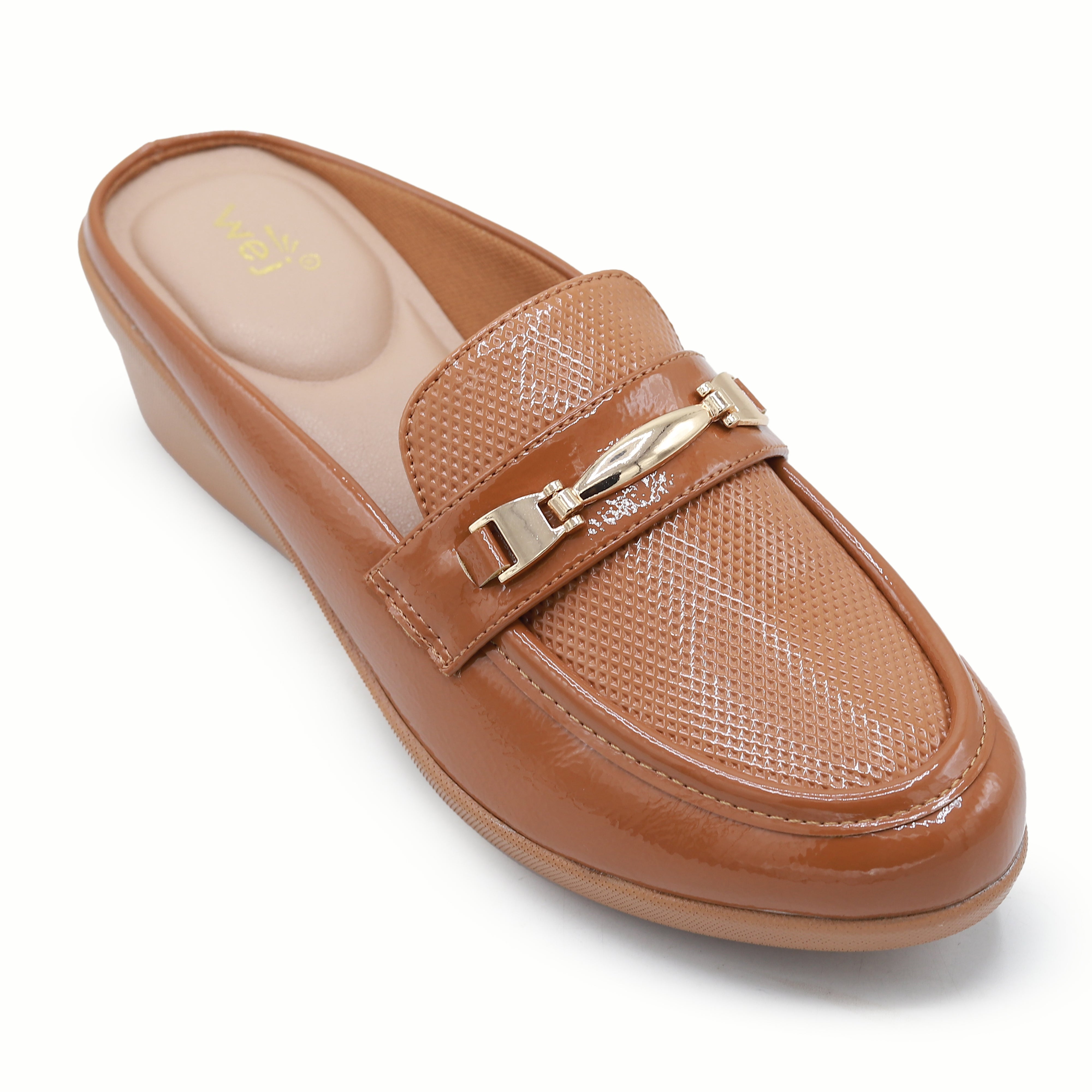 Tan Textured Wedge Half Shoes -8007237