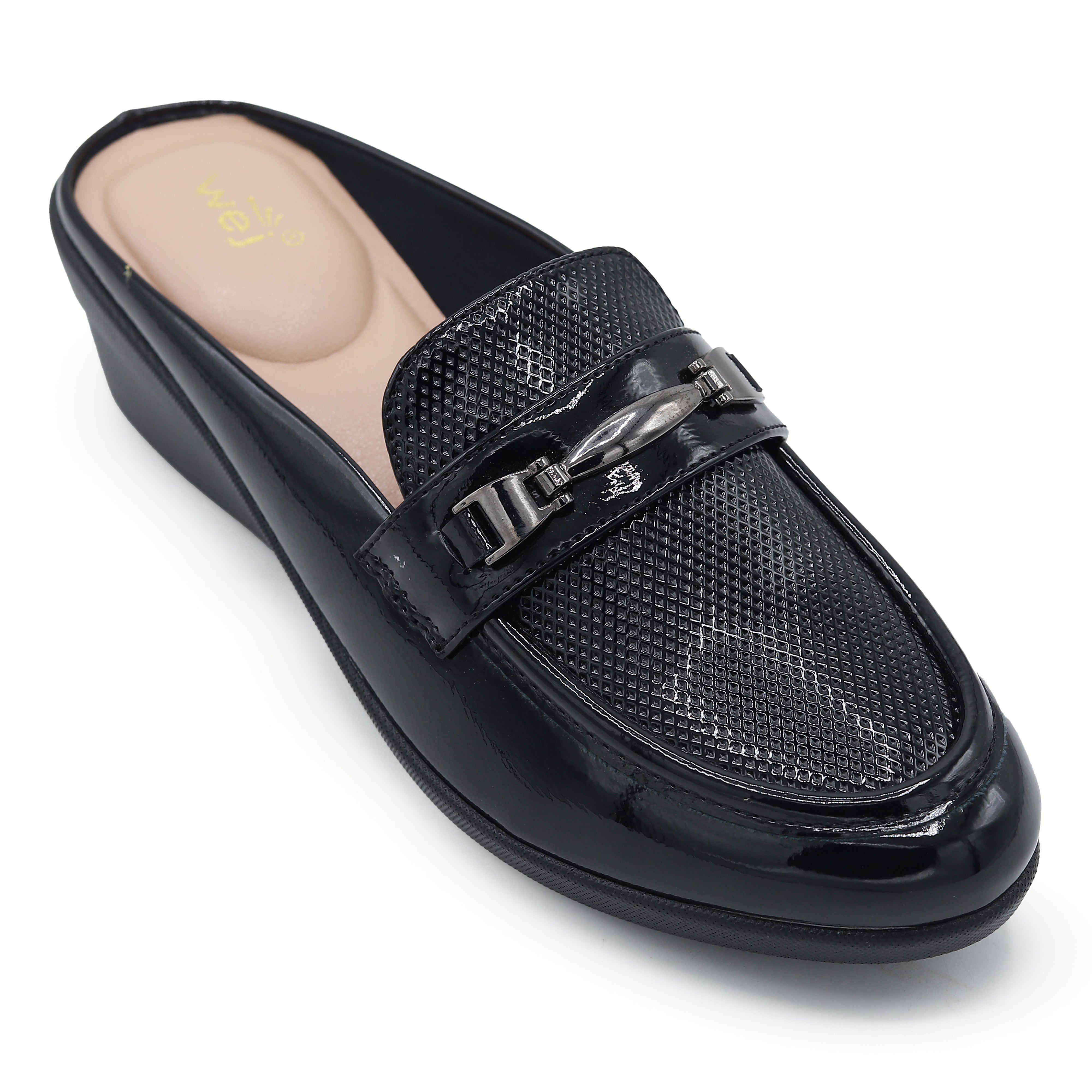 Black Textured Wedge Half Shoes - 8007237