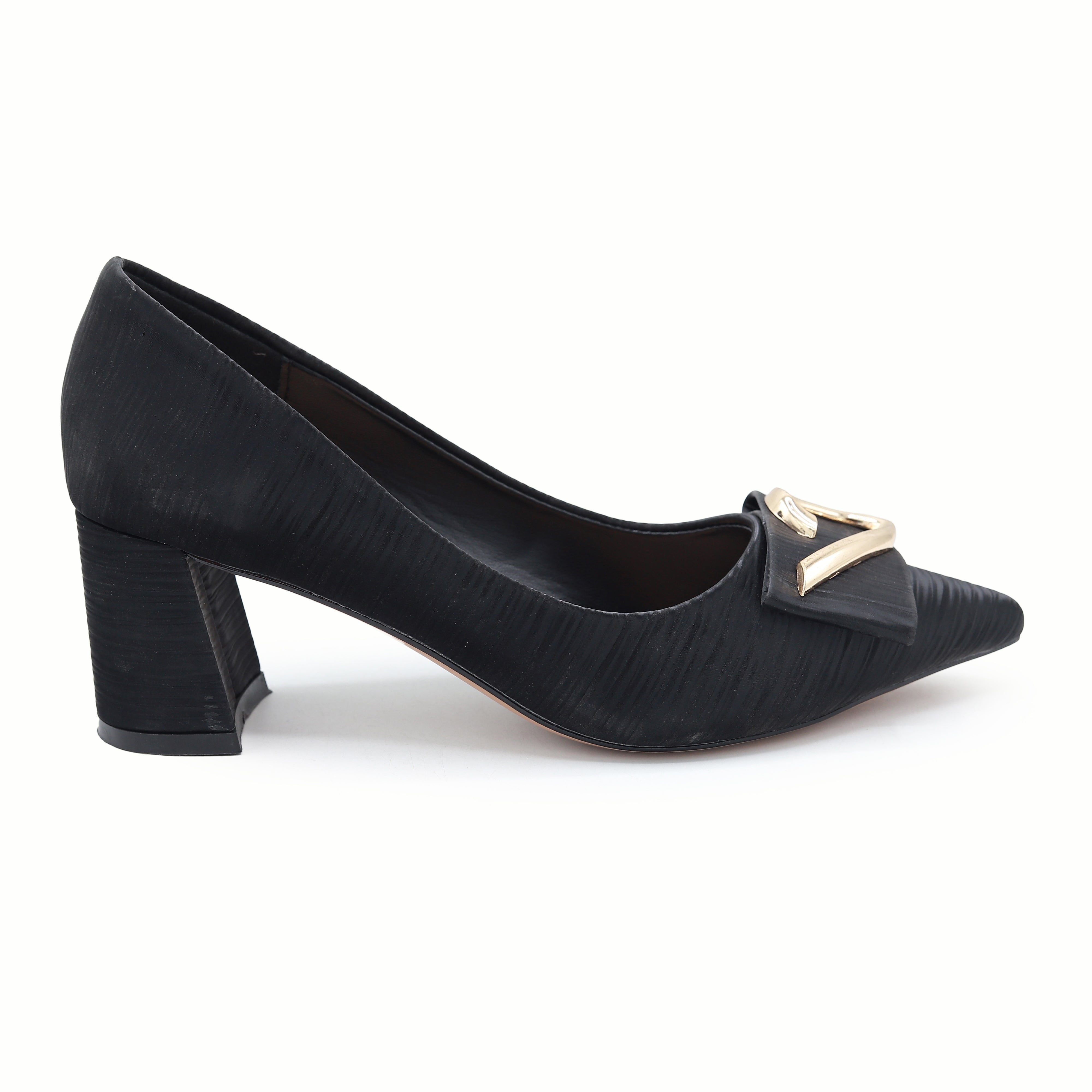 Black Court Shoes with Gold Buckle - 8108181