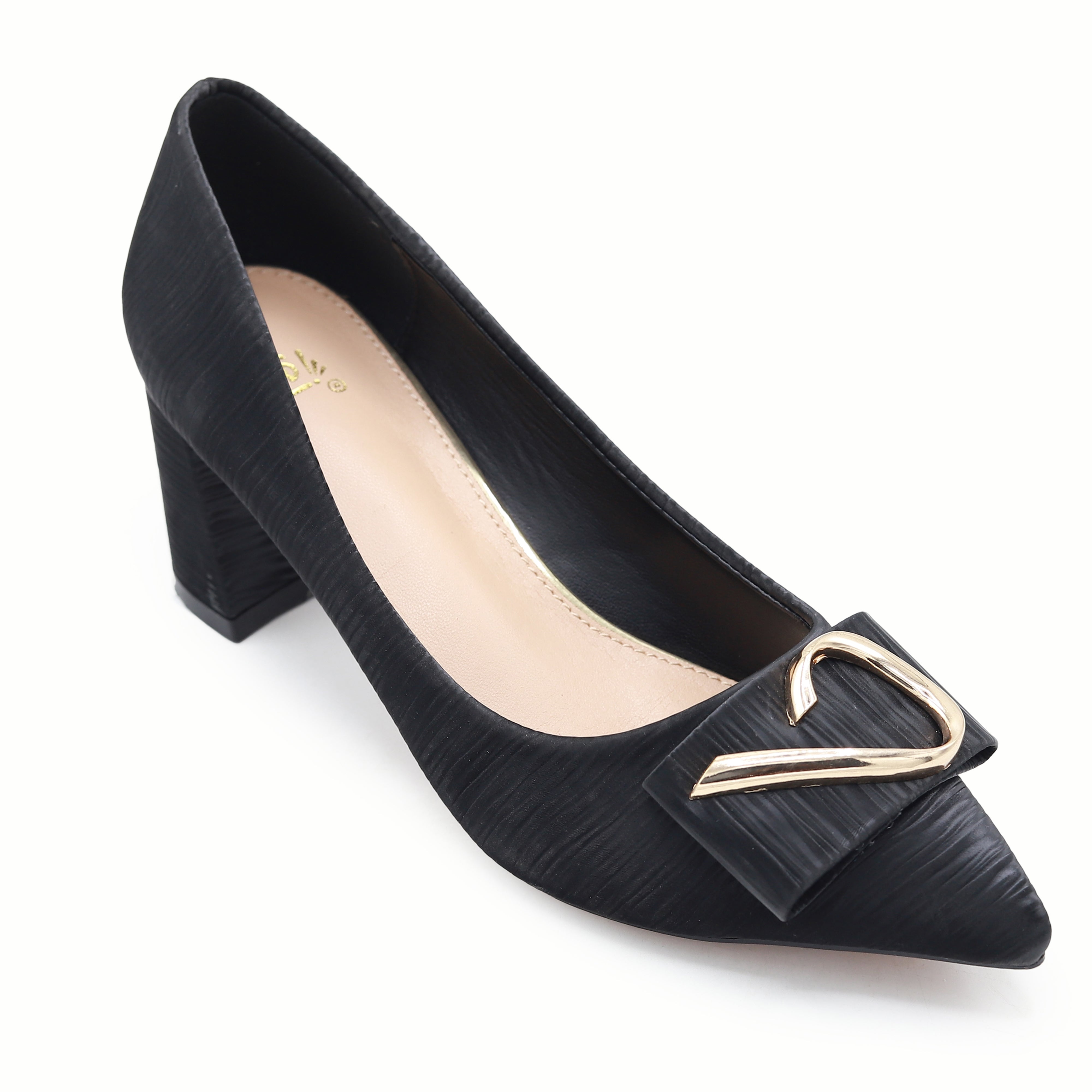 Black Court Shoes with Gold Buckle - 8108181