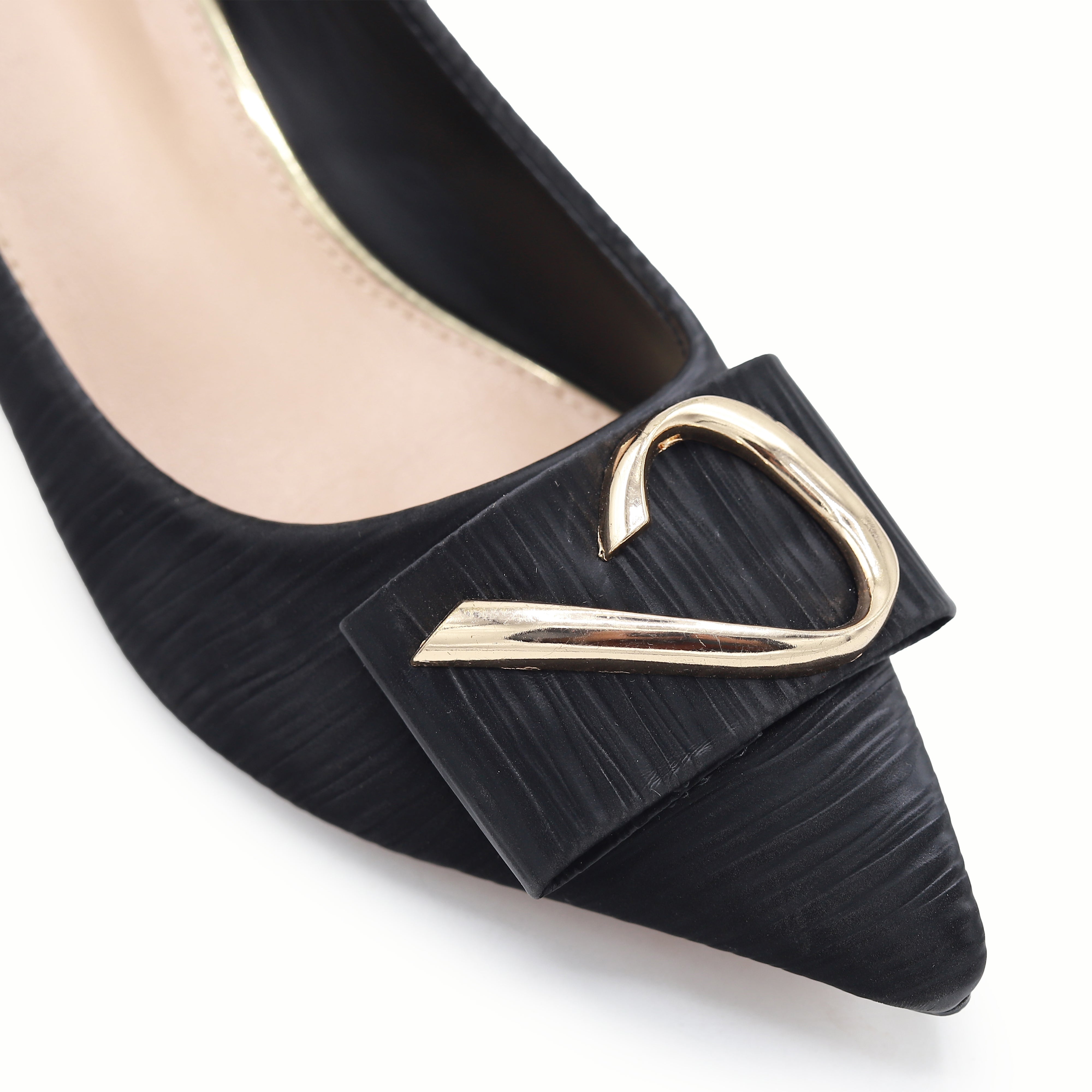 Black Court Shoes with Gold Buckle - 8108181