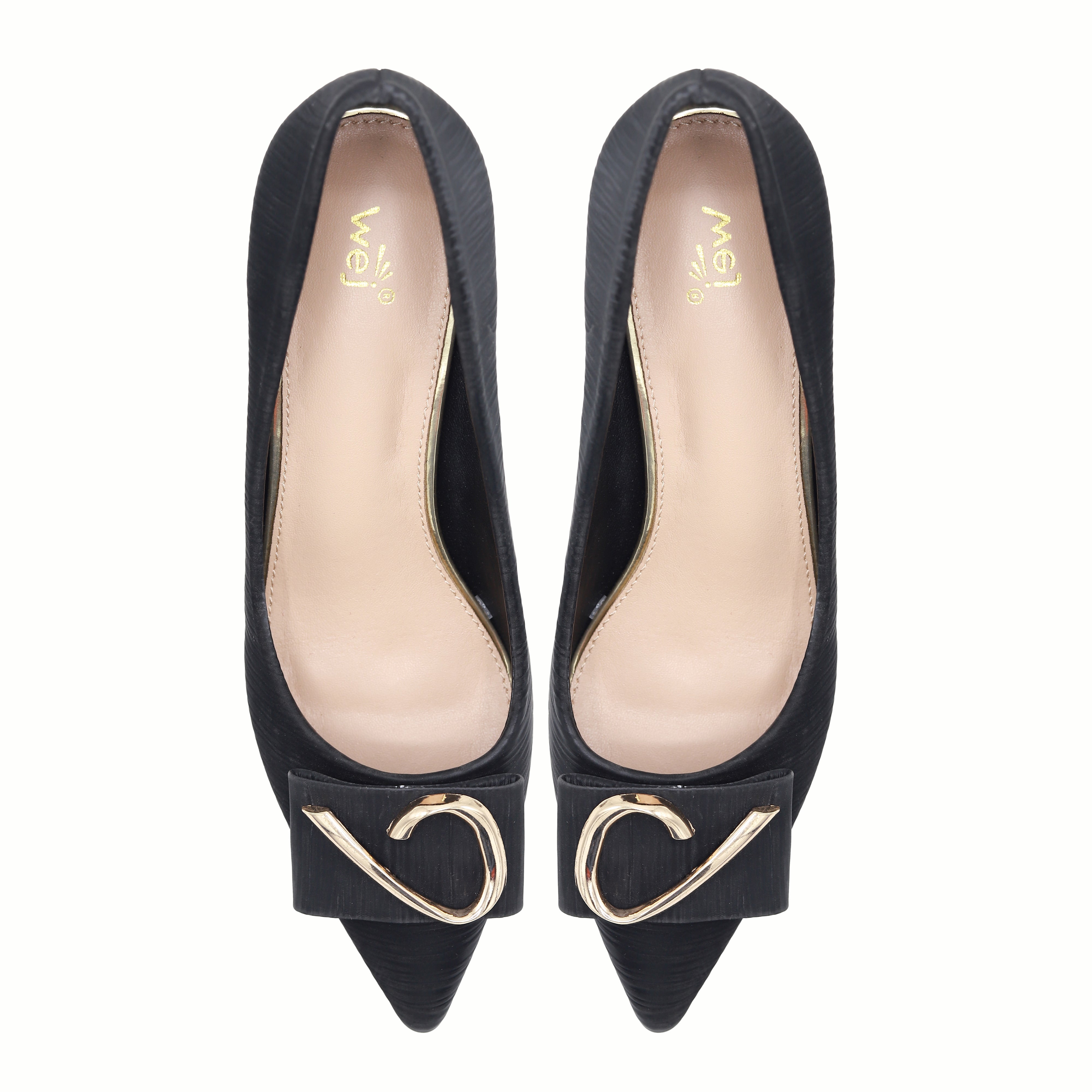 Black Court Shoes with Gold Buckle - 8108181