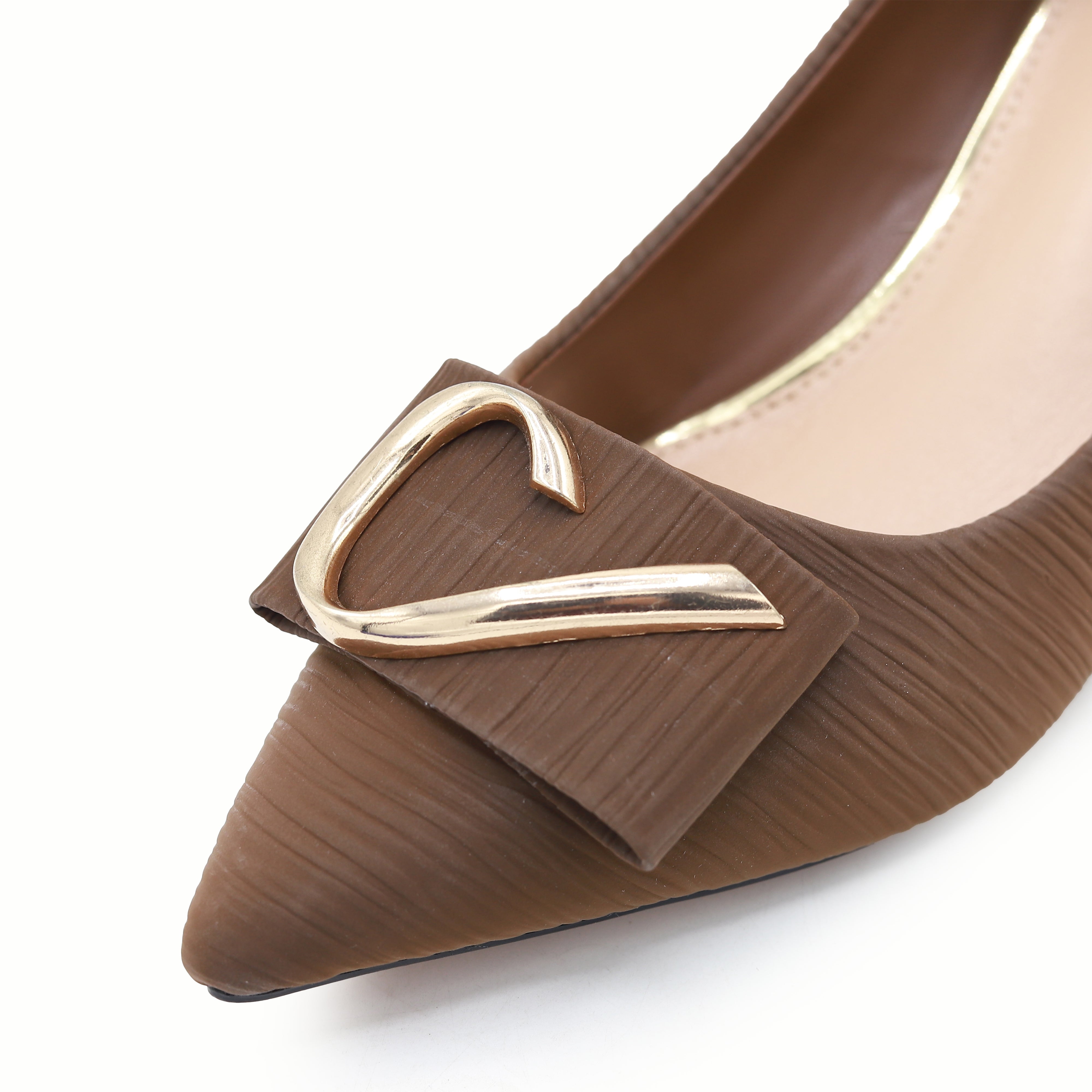 Brown Court Shoes with Gold Buckle - 8108181
